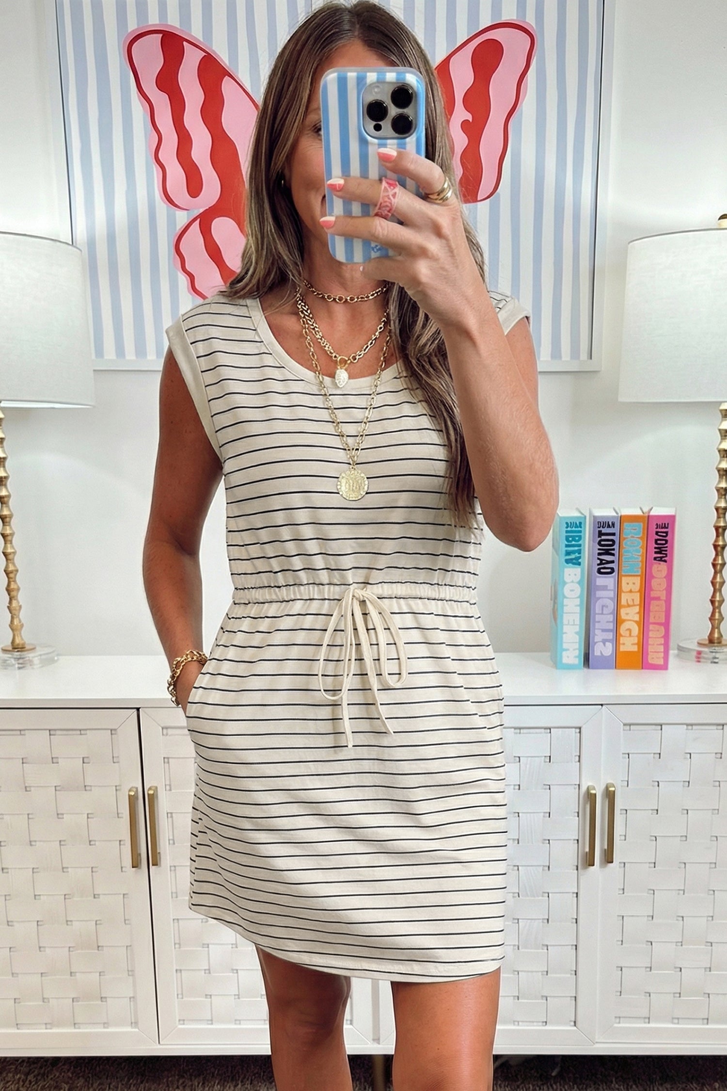 Stripe Drawstring Tunic Tank Mini Dress
