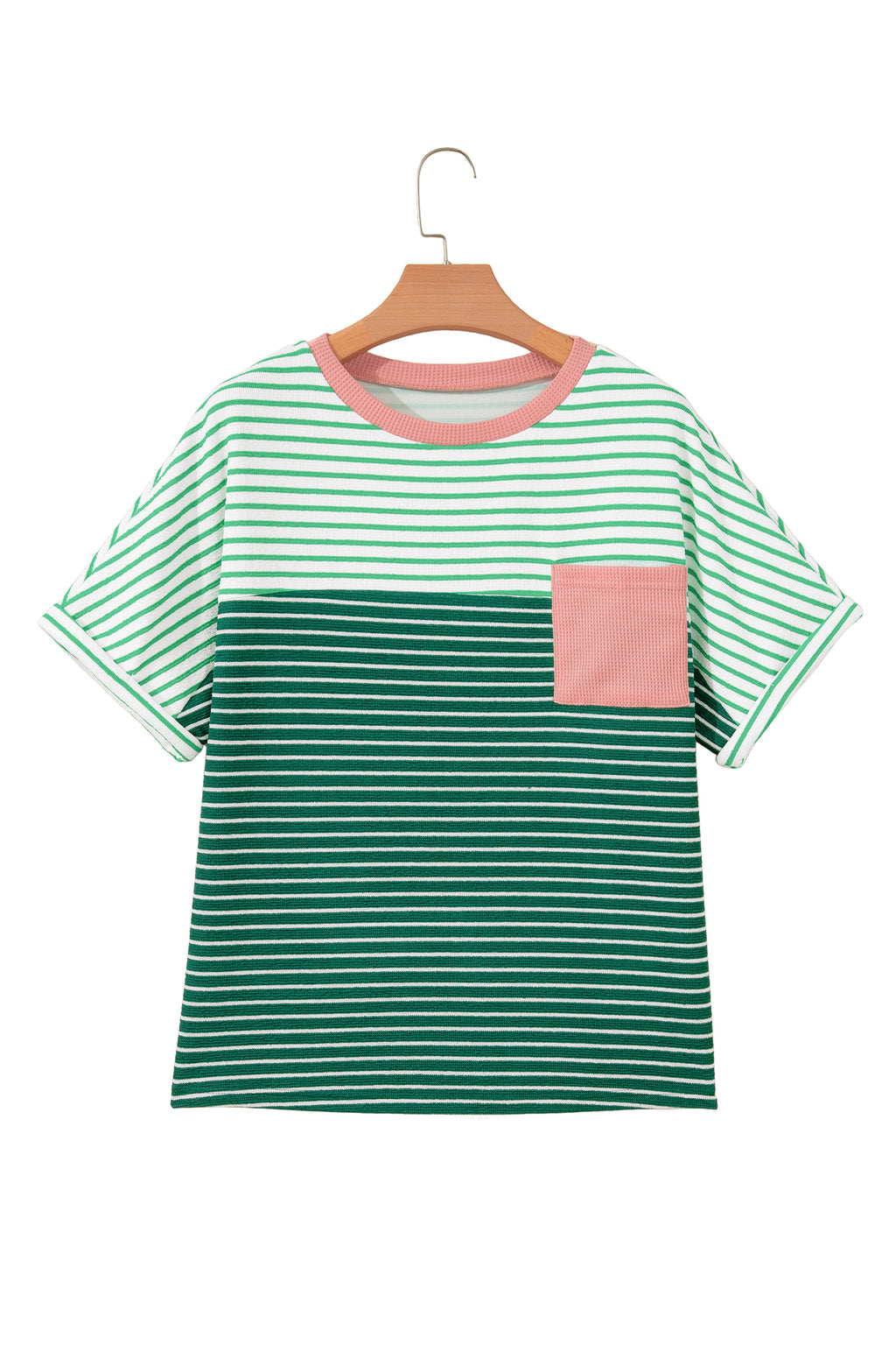 Green Stripe Contrast Print Color Block Detail Relaxed Tee
