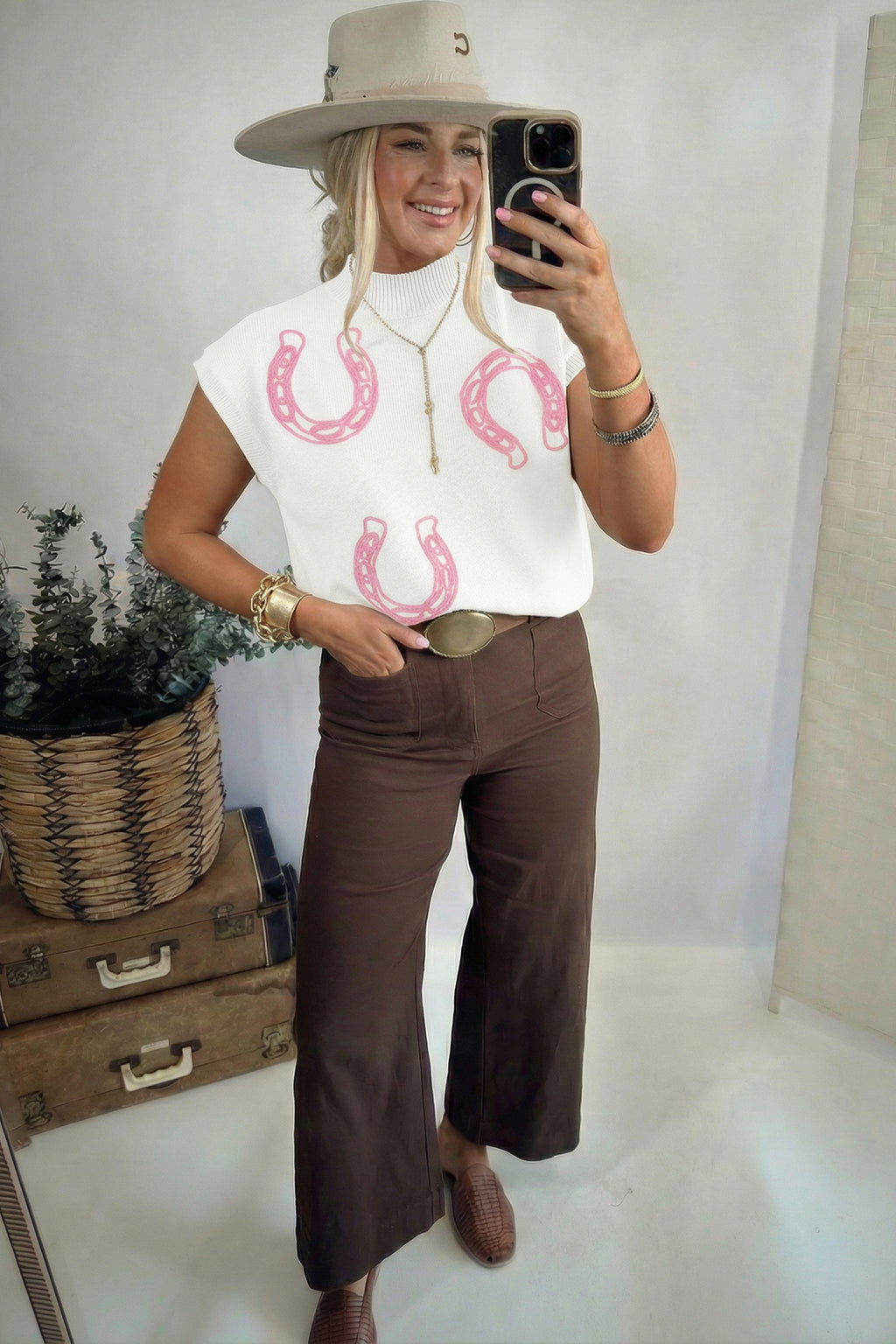 White Corded Horseshoes Sweater