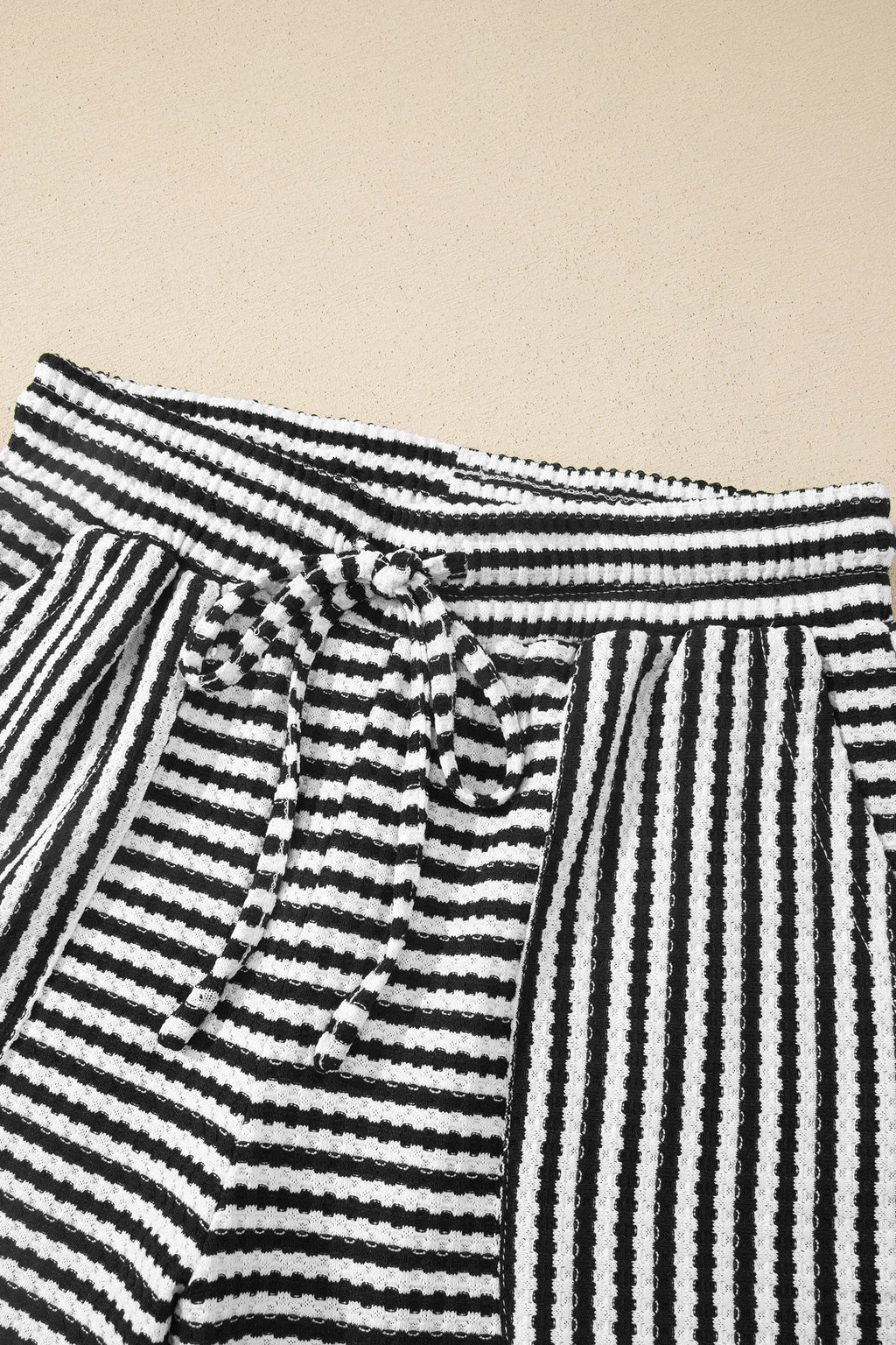 Purple Stripe Breathable Textured Knit Short 2pcs Set