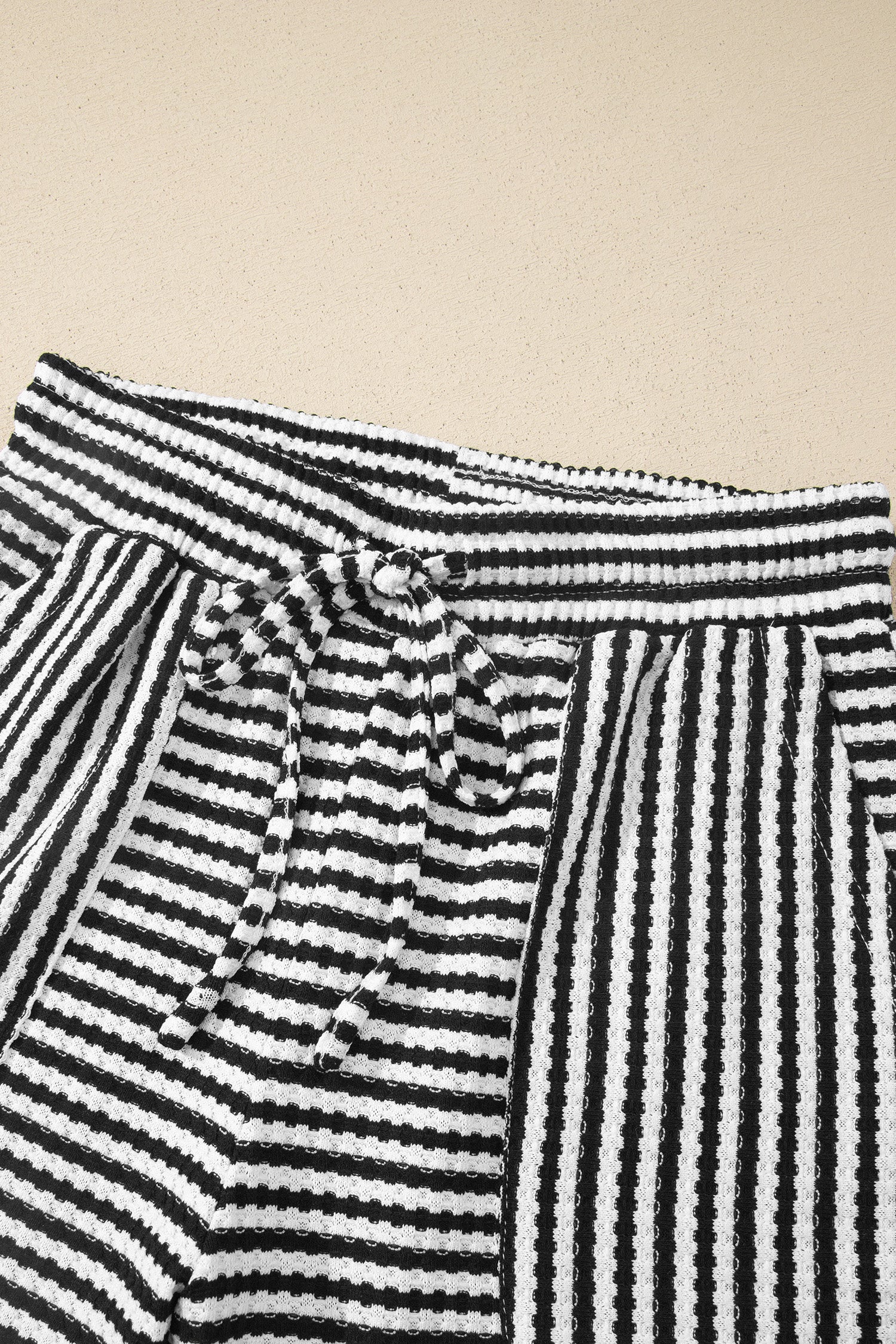 Purple Stripe Breathable Textured Knit Short 2pcs Set
