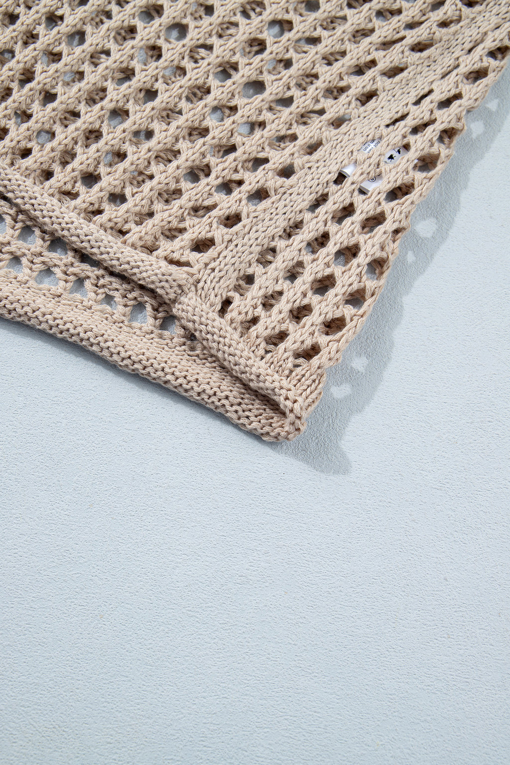 Sage Green Star Pattern Crochet Hooded Drawstring Sweater