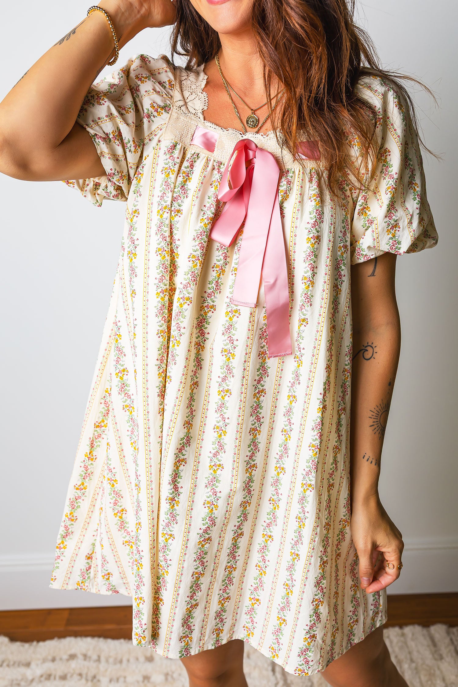 Floral Print Square Neck Mini Dress