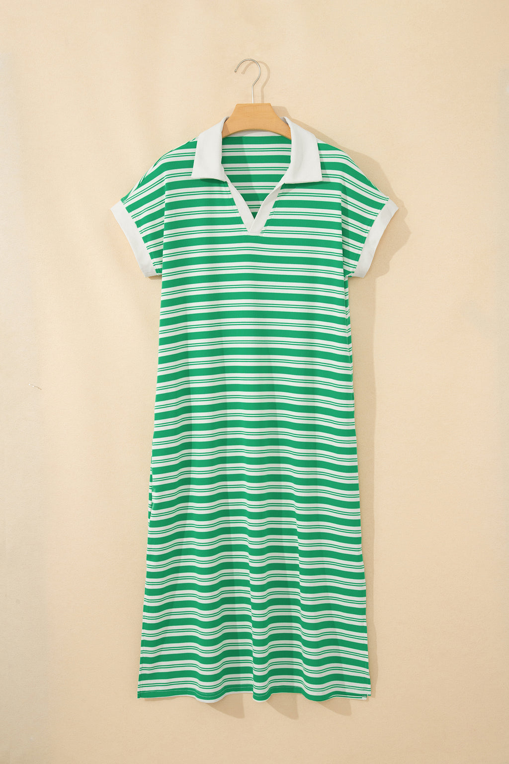 Green Stripe Midi Dress with Pockets