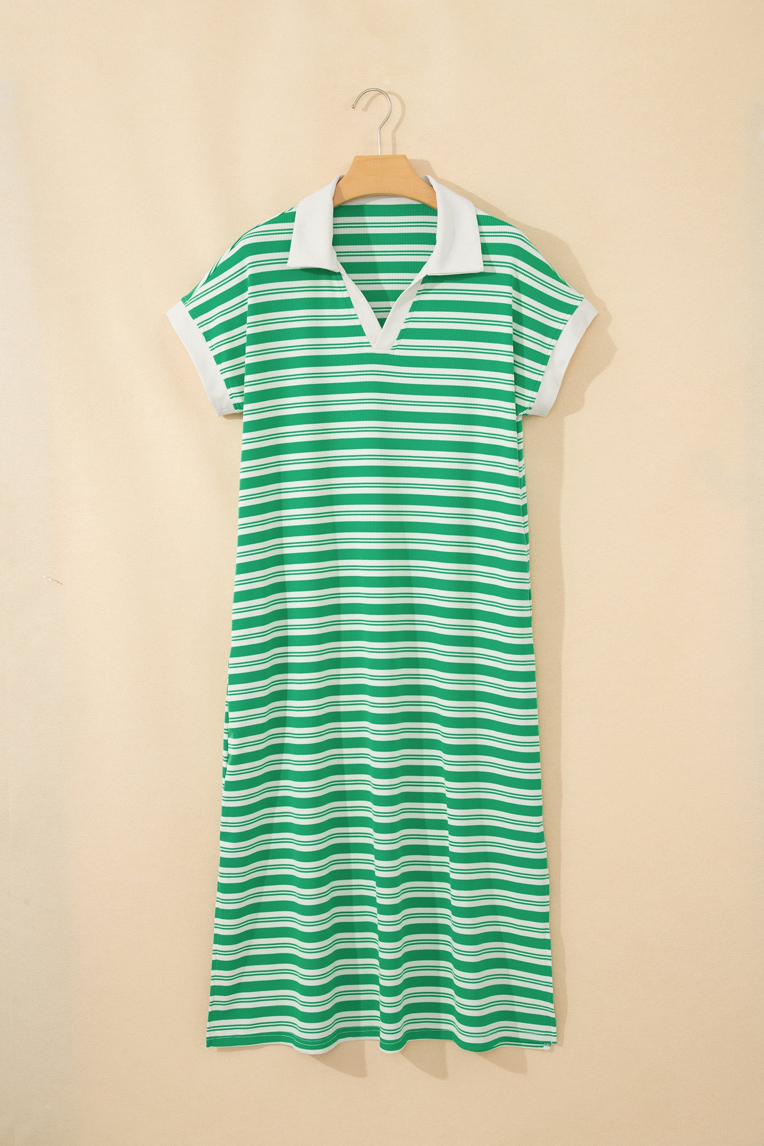 Green Stripe Midi Dress with Pockets