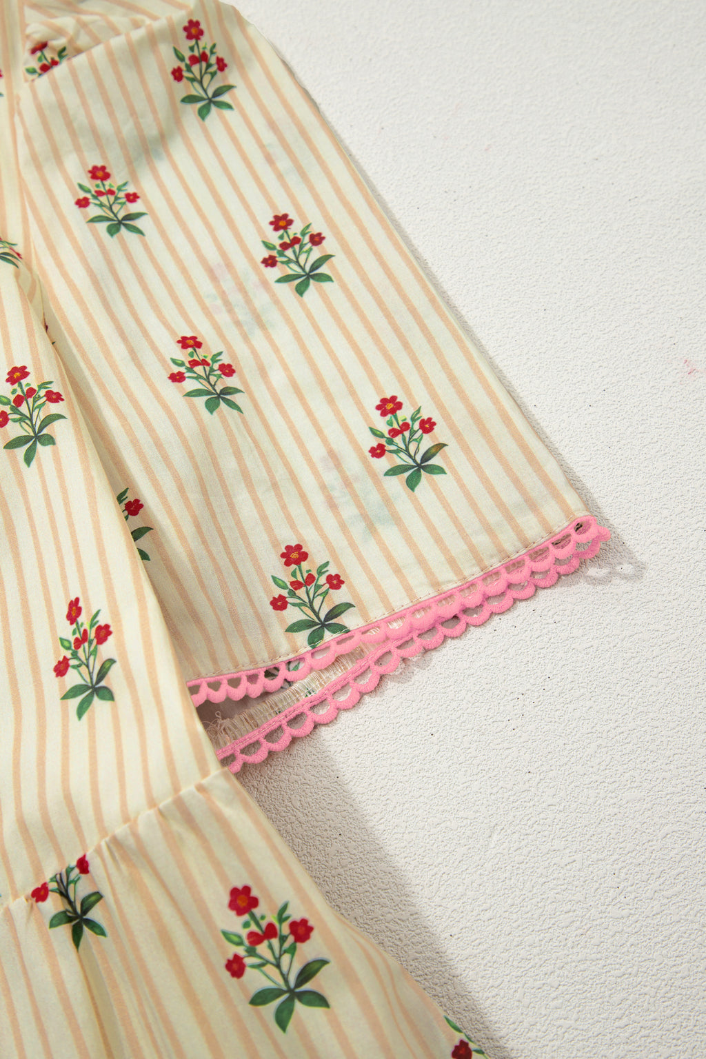 Apricot Striped Floral Short Dress