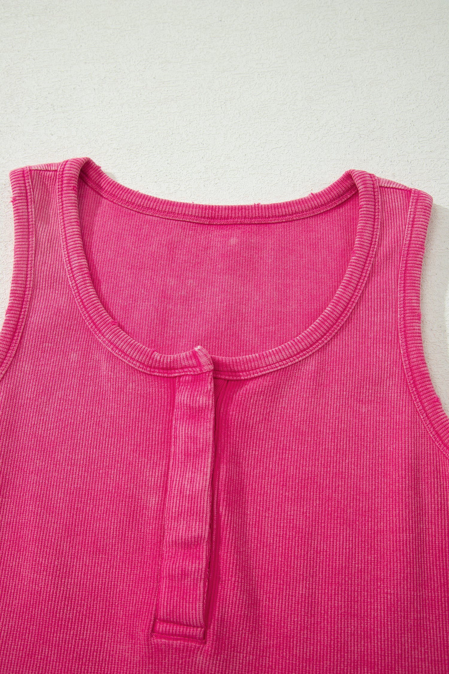 Bright Pink Vintage Distressed Ribbed Mineral Wash Tank Top