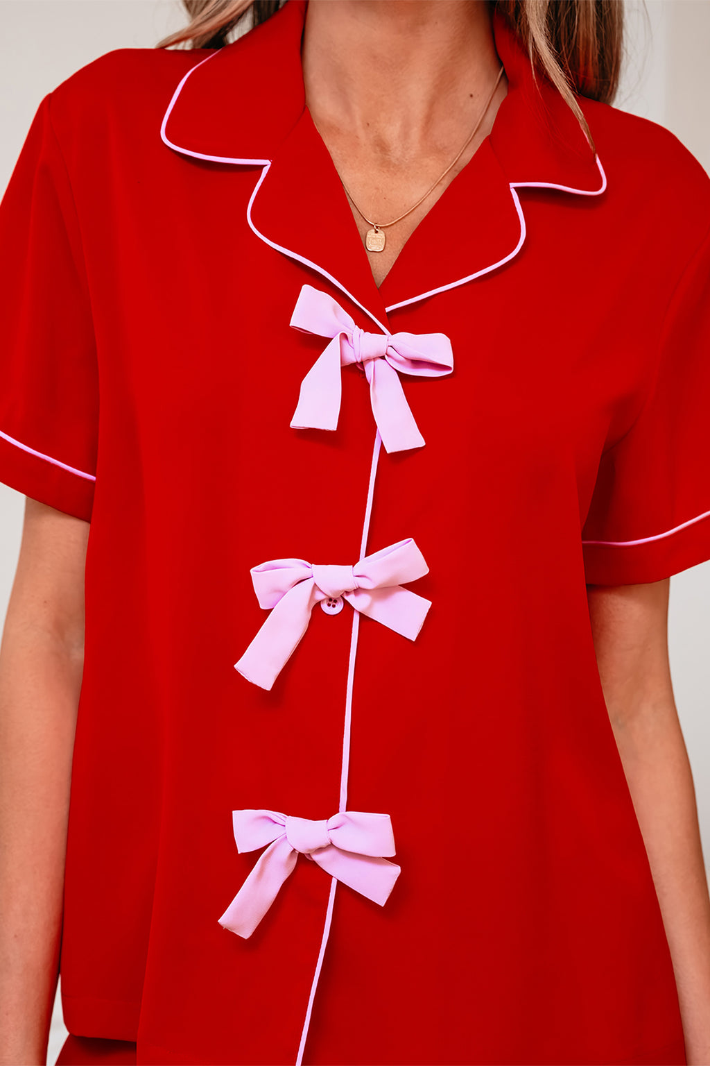 Cherry Bow Satin PJ Set