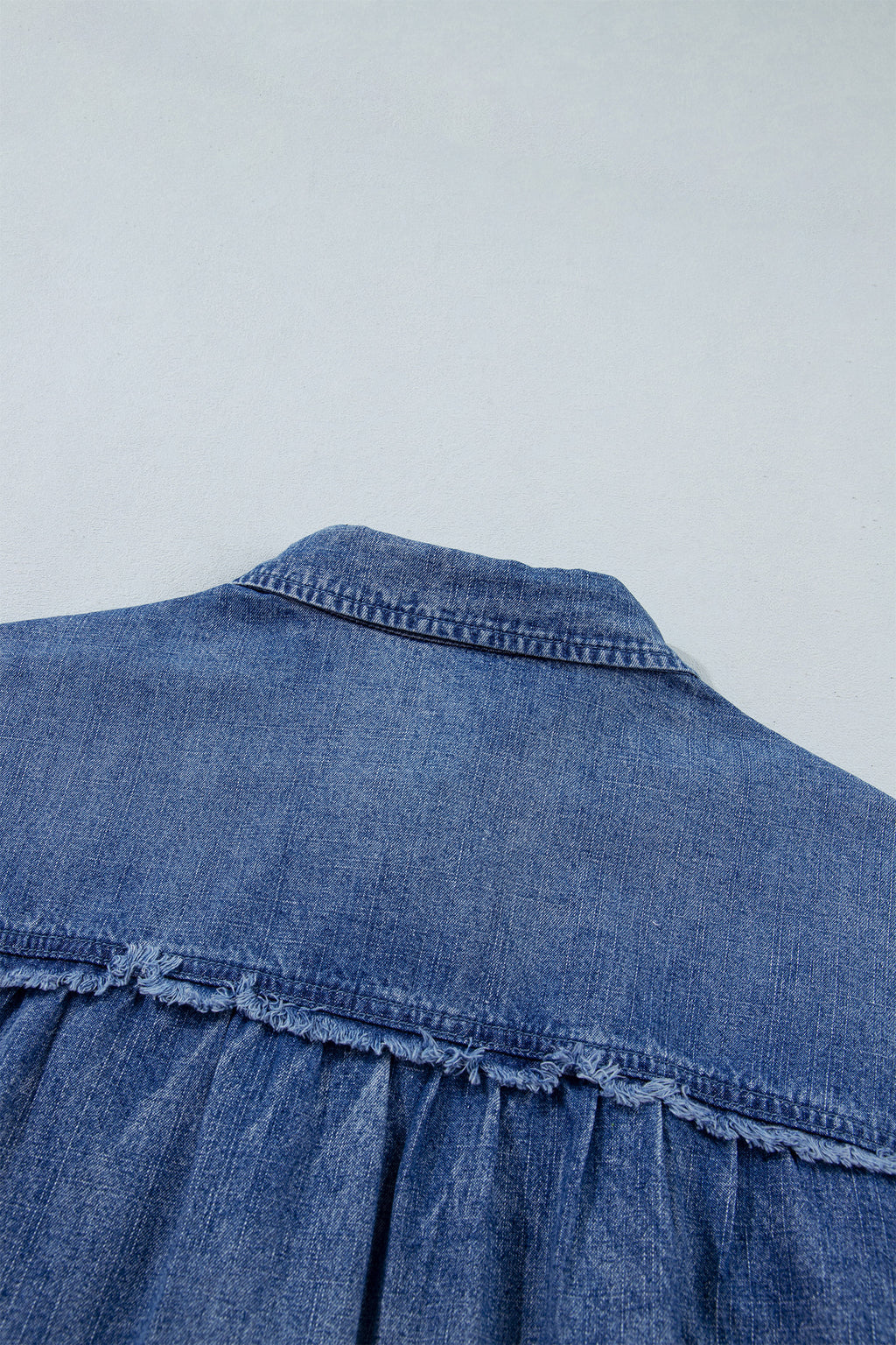 Dusk Blue Three Quarter Sleeve Button Front Loose Denim Shirt