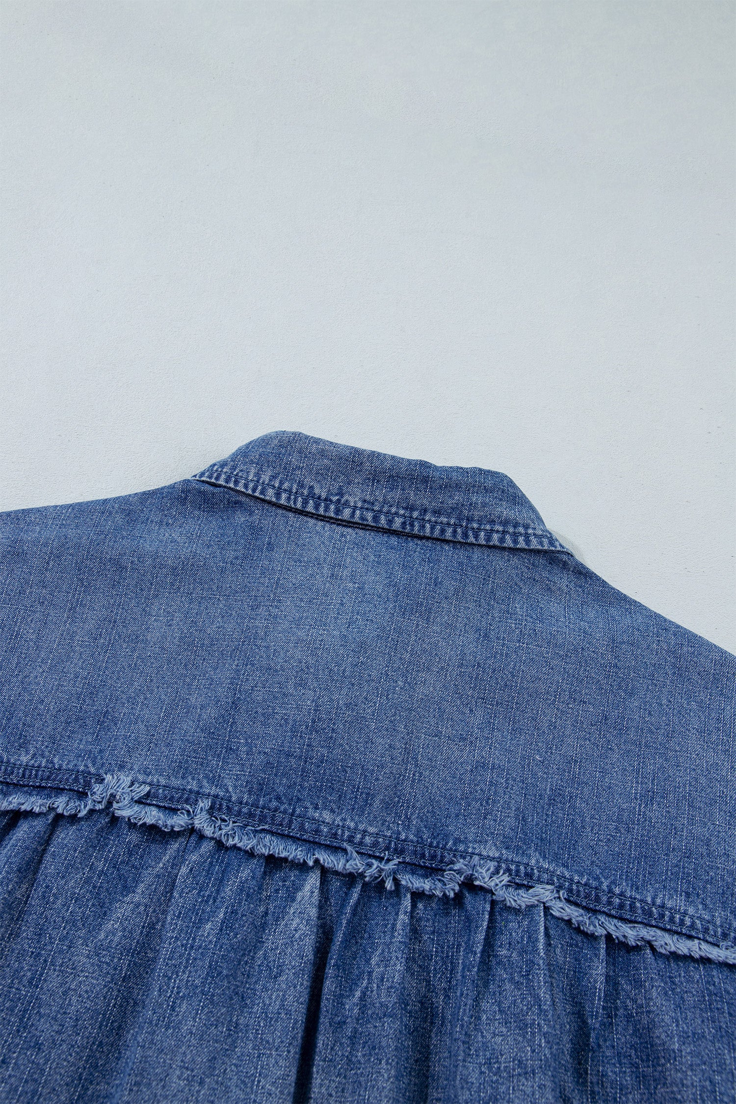 Dusk Blue Three Quarter Sleeve Button Front Loose Denim Shirt