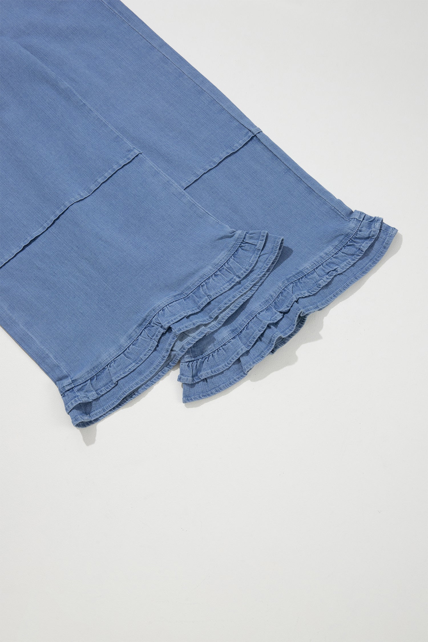 Light Blue Ruffle Hem Wide Leg Full Length Plus Size Jeans