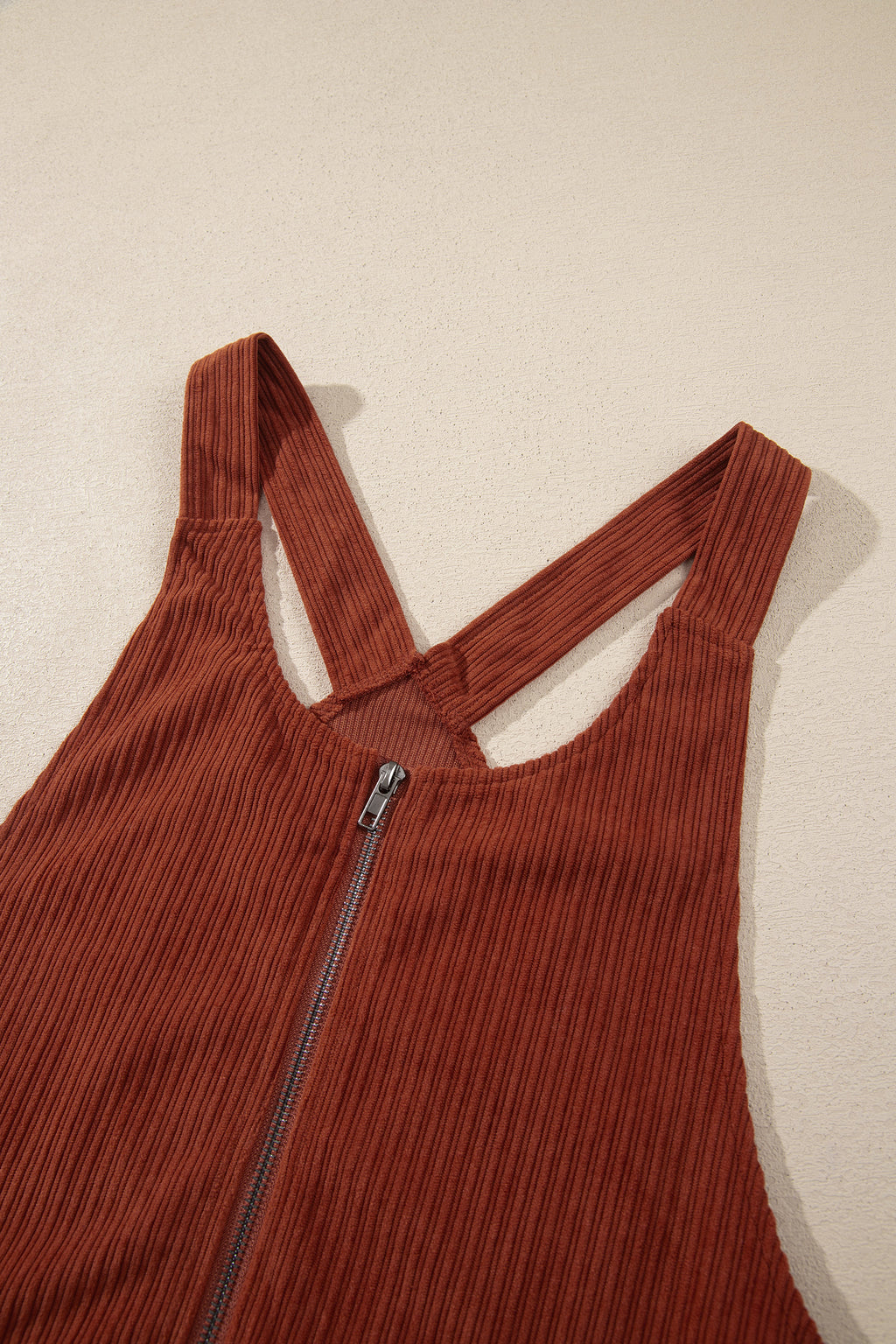 Clay Ribbed Corduroy Zip-Up Sleeveless Pocket Sheath Dress
