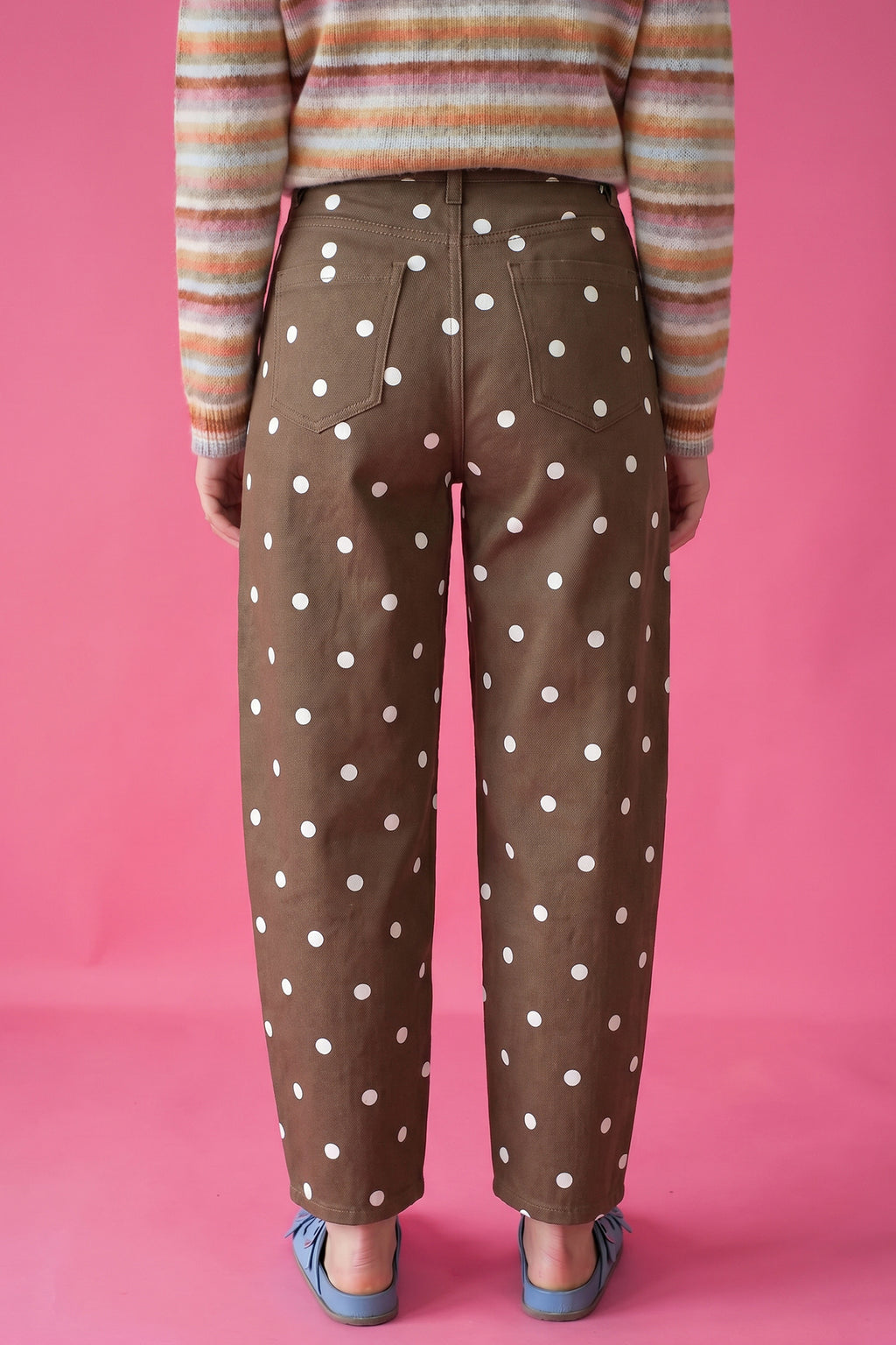 Brown Tailored Seam Polka Dot Print Barrel Casual Jeans