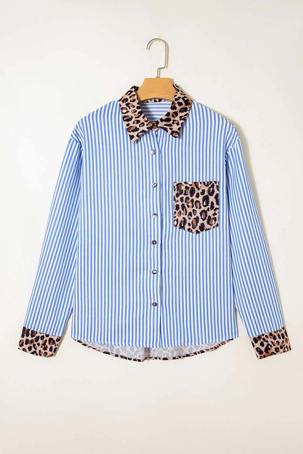 Sky Blue Striped Leopard Button Up Shirt