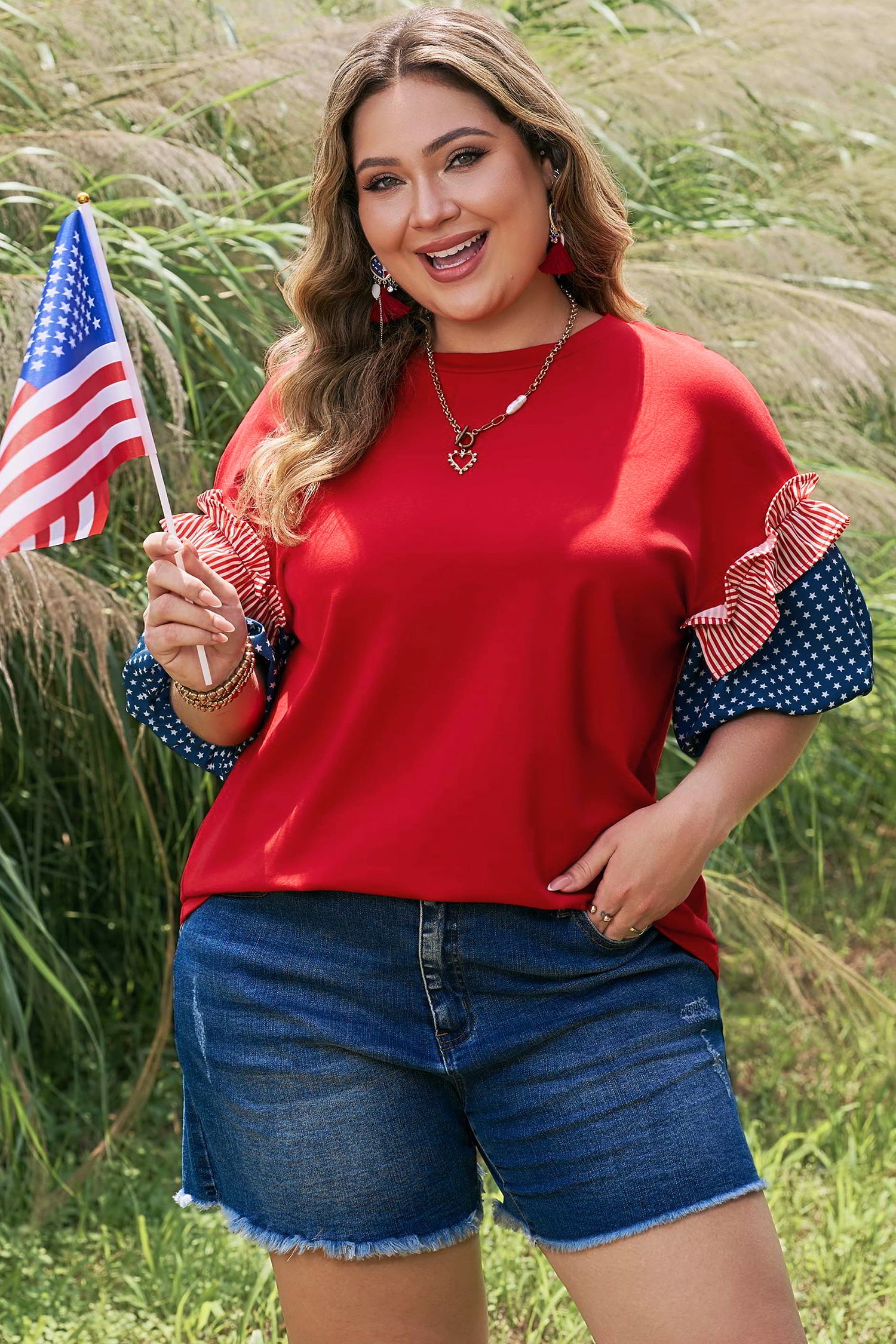 Star Spangled Ruffle Sleeve Top