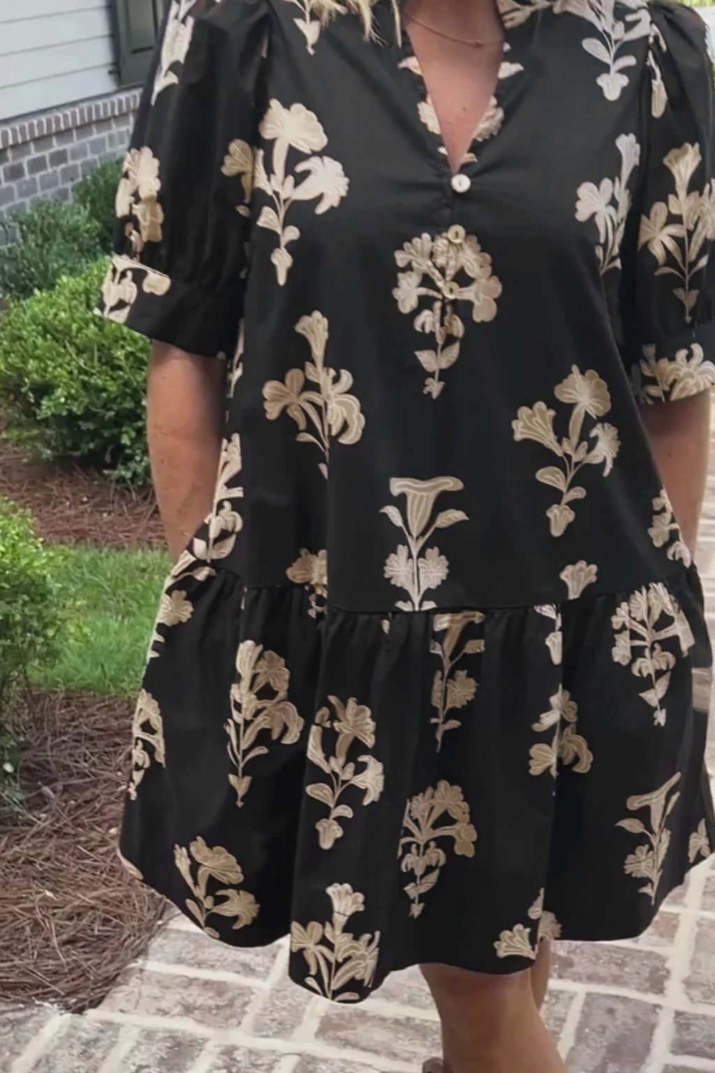 Black Frilled Floral Mini Dress