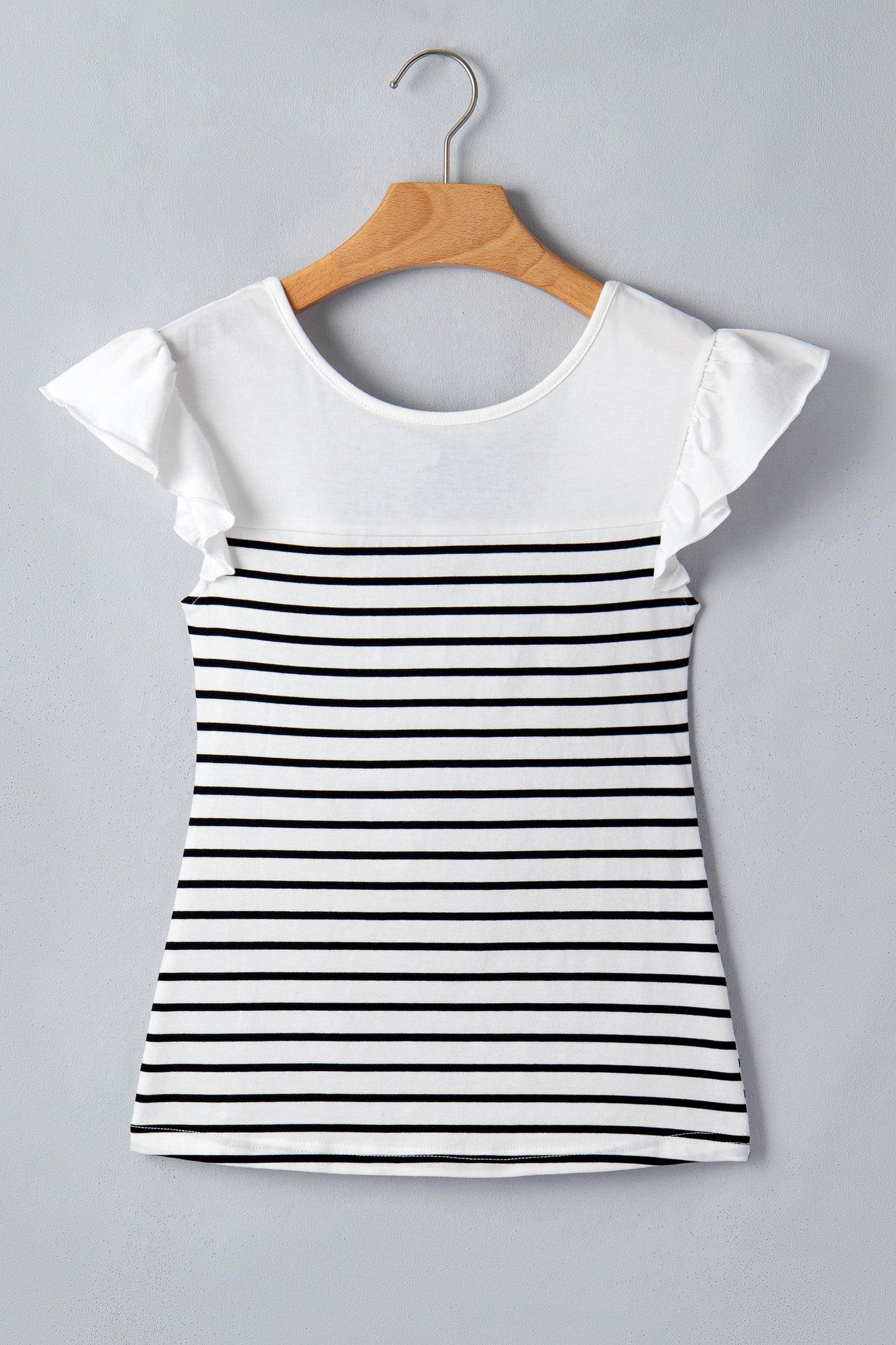 White Stripe Contrast Knot Back Ruffle Trim Tank Top