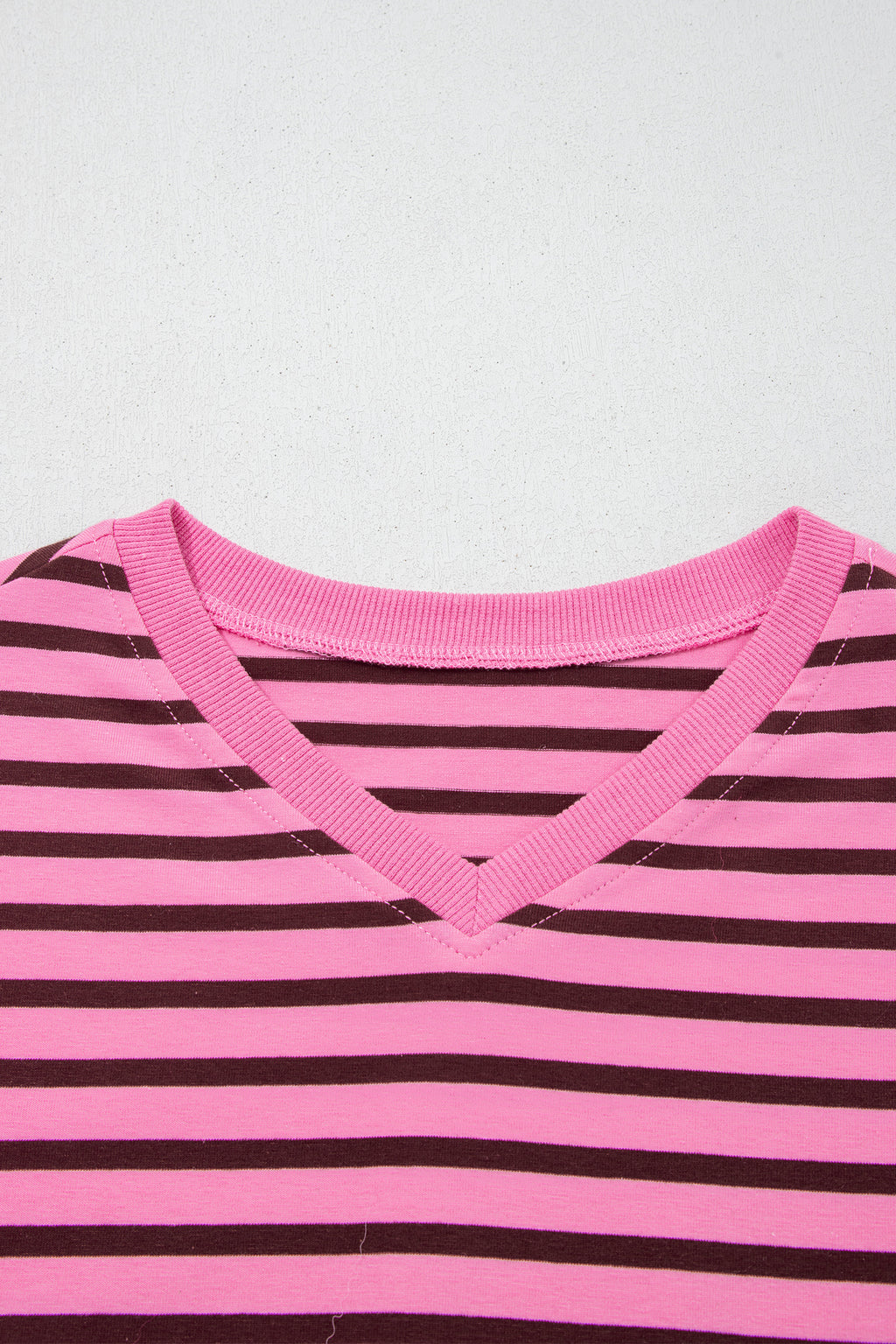 Pink Stripe V Neck Drop Shoulder Long Sleeve Top