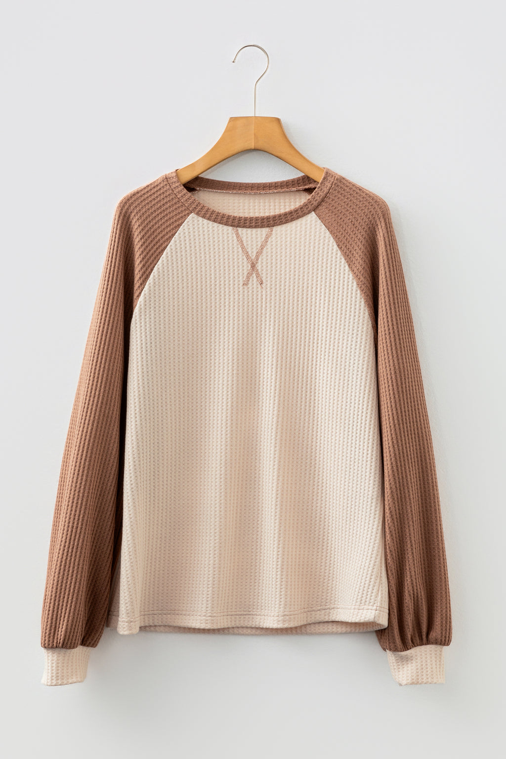 Mist Green Waffle Color Block Raglan Sleeve Top