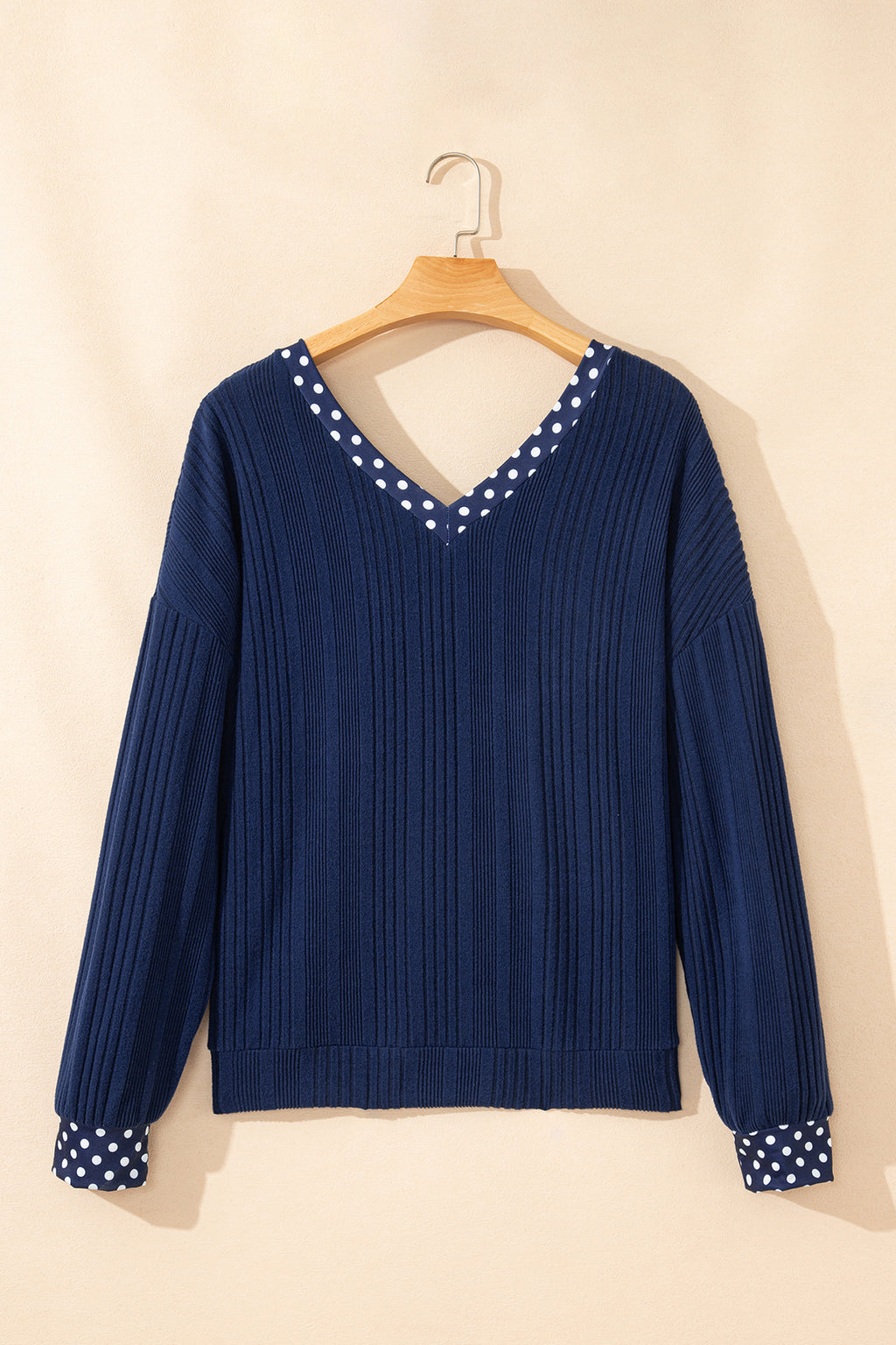 Polka Dot Bow Tie Ribbed Top