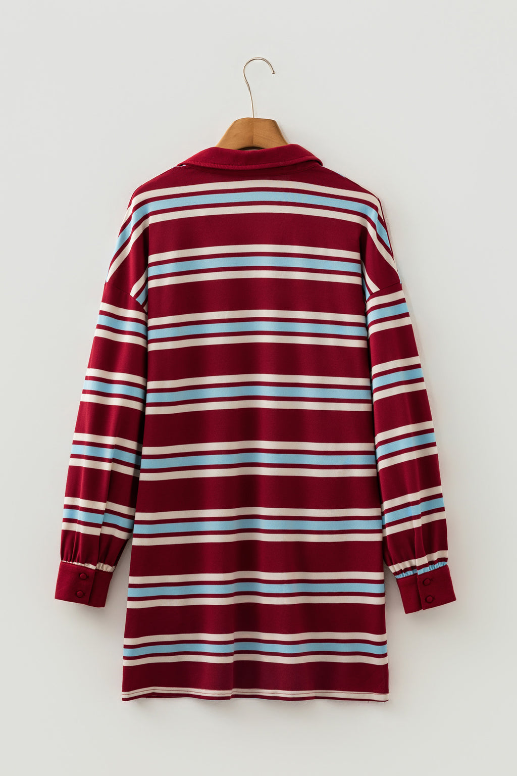 Red Stripe Retro Polo Collar Long Sleeve T Shirt Shift Mini Dress