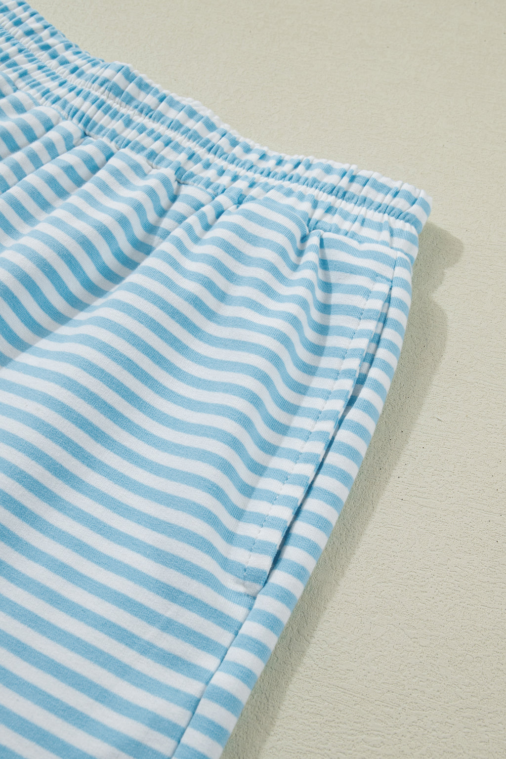 Sky Blue Stripe Casual 2pcs Short Set