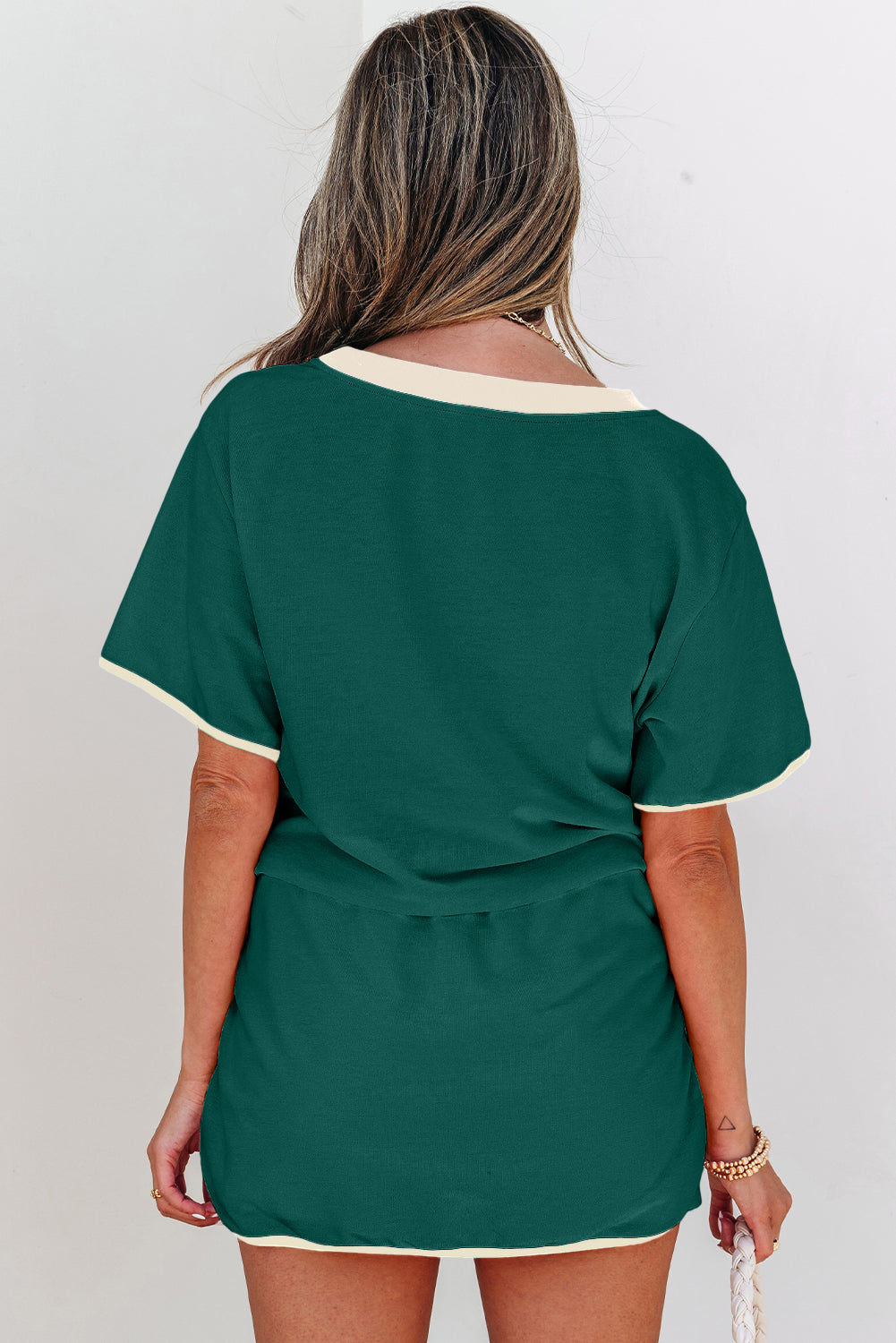 Moonlight Jade Colorblock Edge Drop Shoulder T Shirt and Skort 2Pcs Set