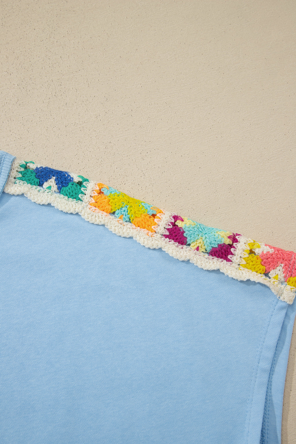 Mist Blue Granny Square Crochet Detail Short 2pcs Set
