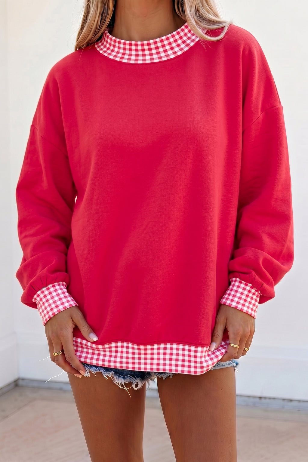 Orange Colorblock Polka Dot Contrast Trim Oversized Sweatshirt