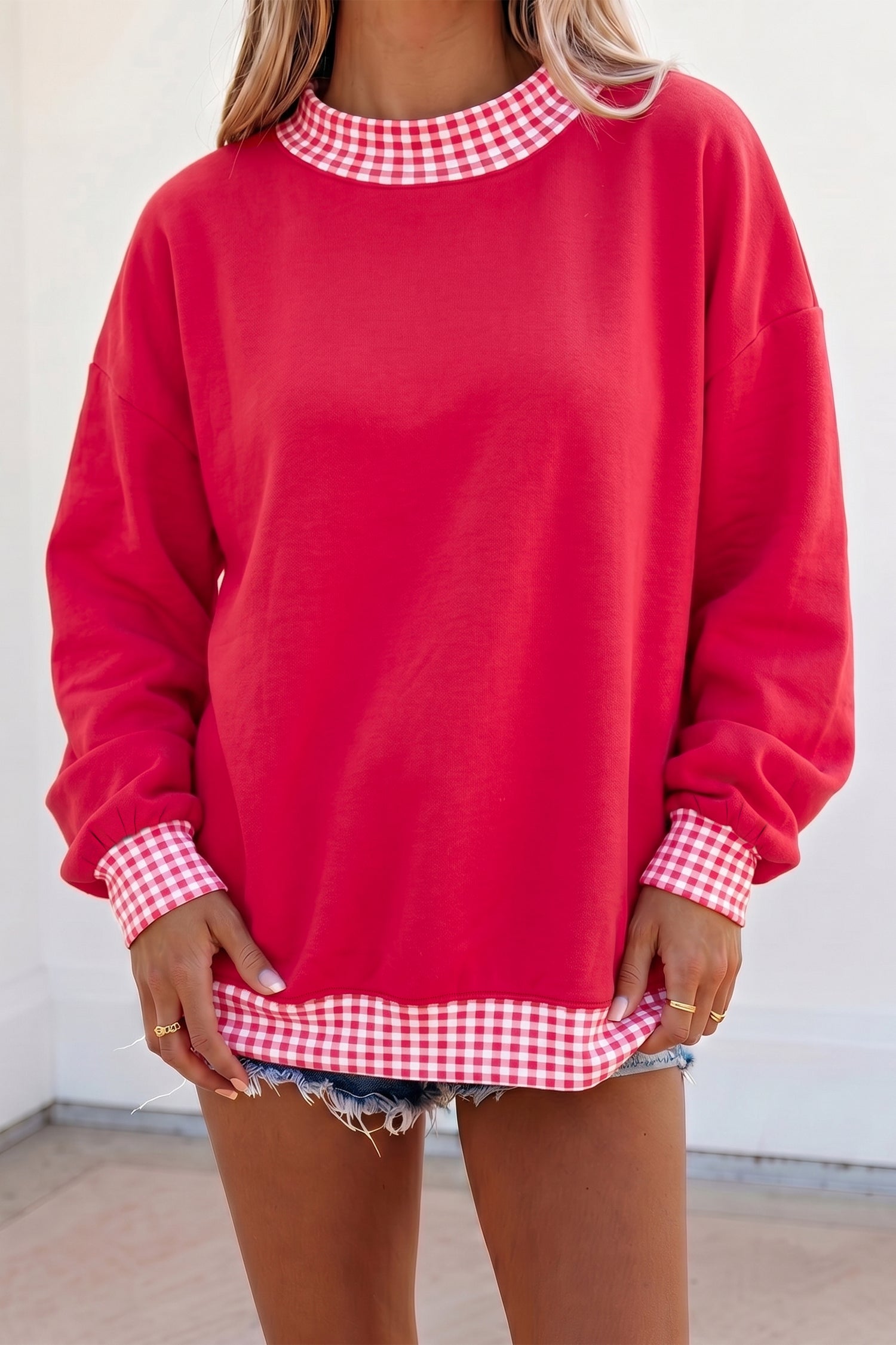 Orange Colorblock Polka Dot Contrast Trim Oversized Sweatshirt