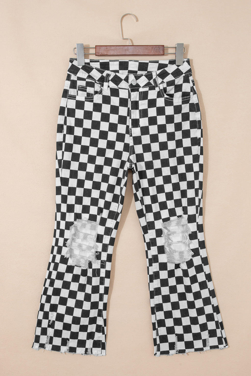 Checkerboard Distressed Cropped Jeans