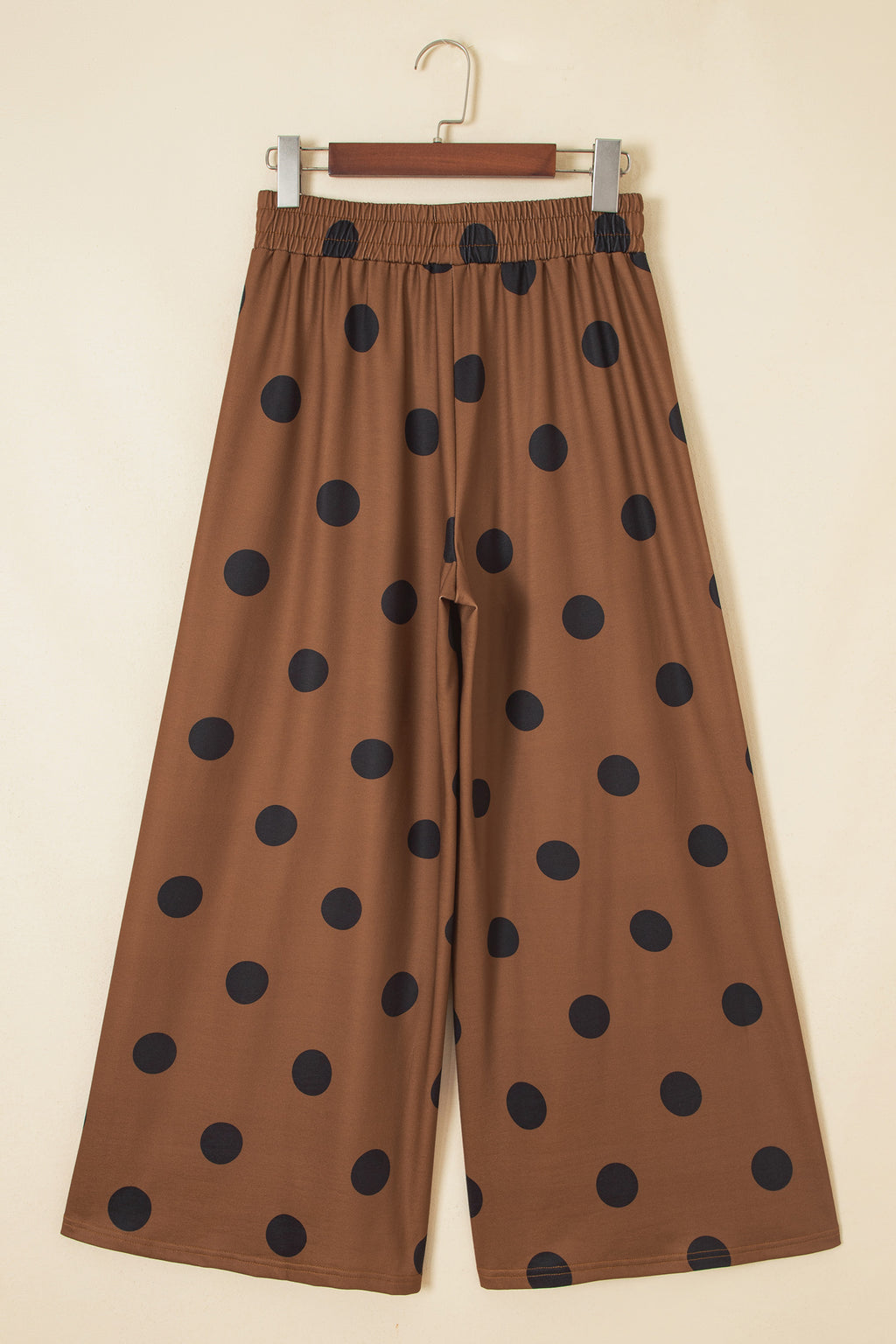 Brown Polka Dot Wide Leg Elastic Waist Casual Pants