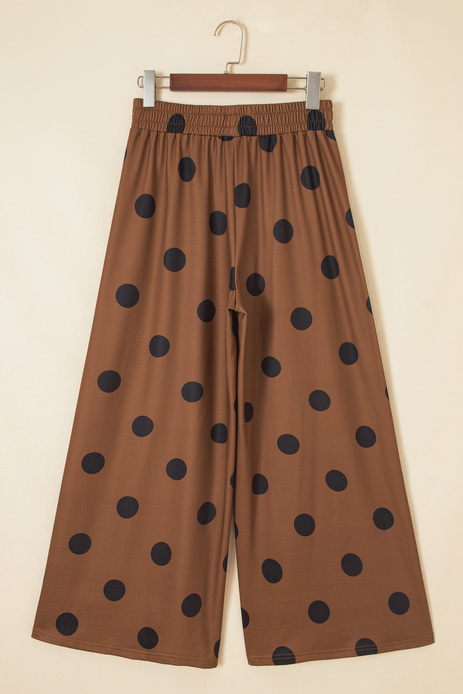 Brown Polka Dot Wide Leg Elastic Waist Casual Pants