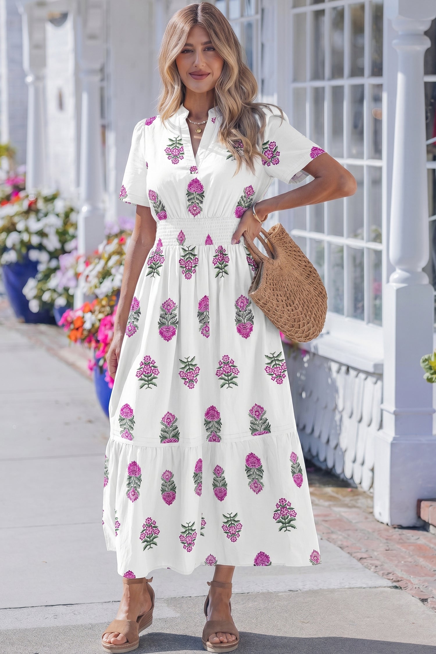 Floral Print Ruffle Hem Maxi Dress