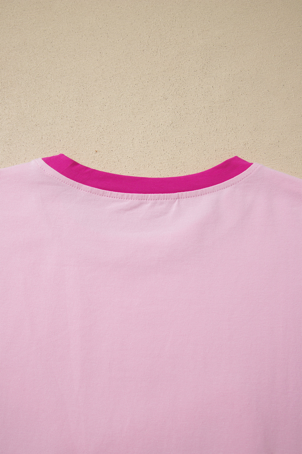 Gossamer Pink Embroidered Bow Detail Color Block Loose Tee