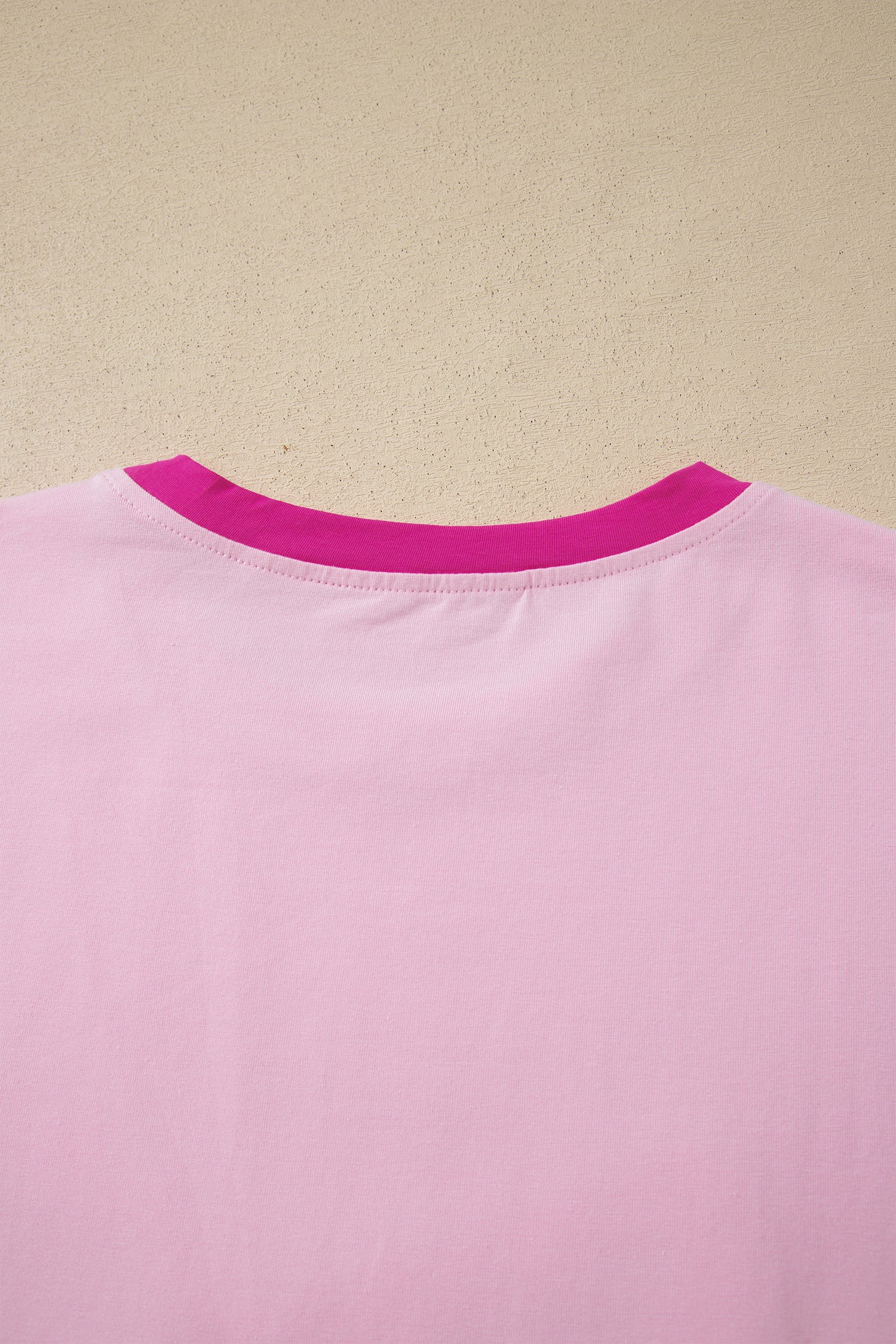 Gossamer Pink Embroidered Bow Detail Color Block Loose Tee