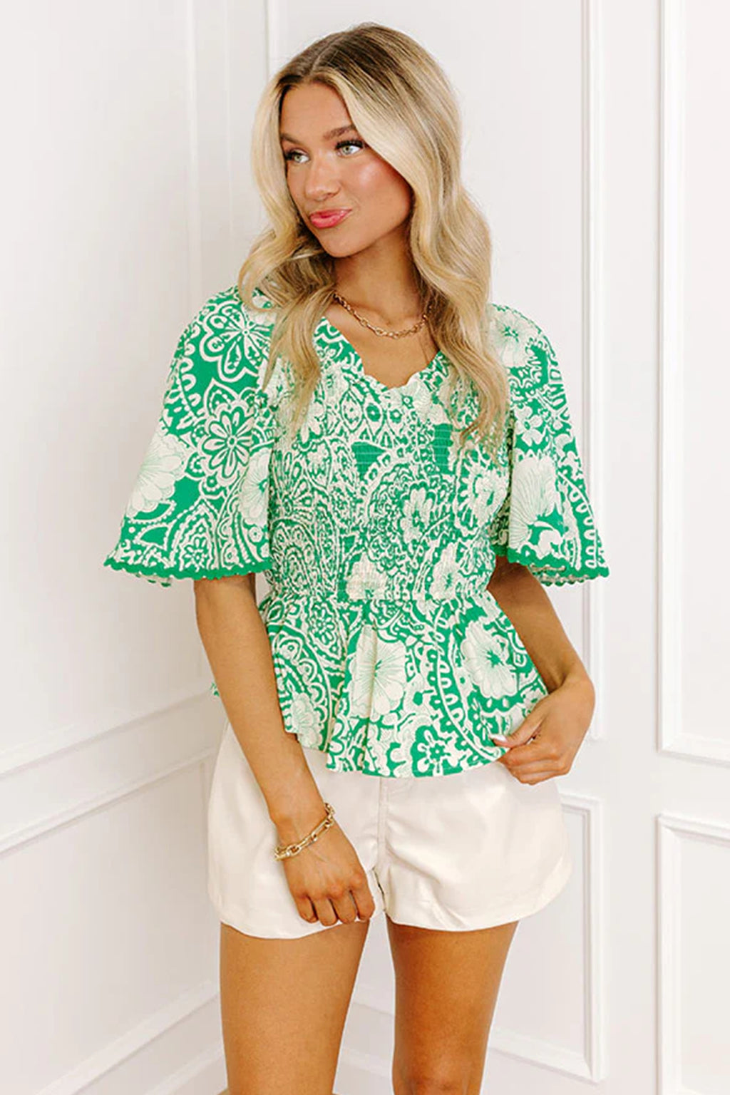 Green Flirty Floral Blouse