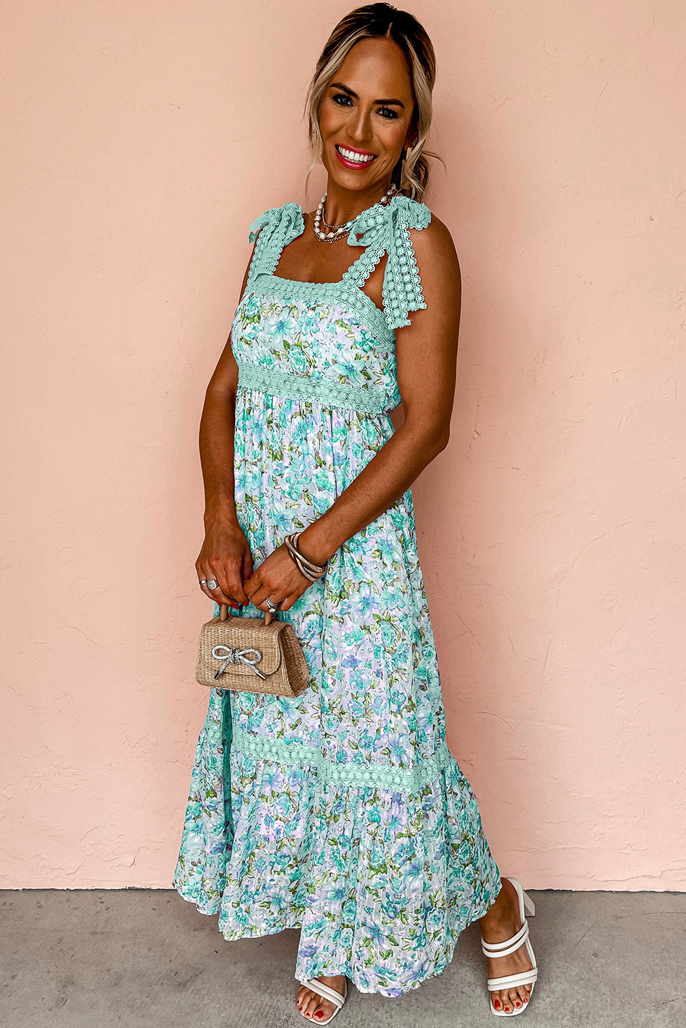 Floral Lace Empire Waist Maxi Dress