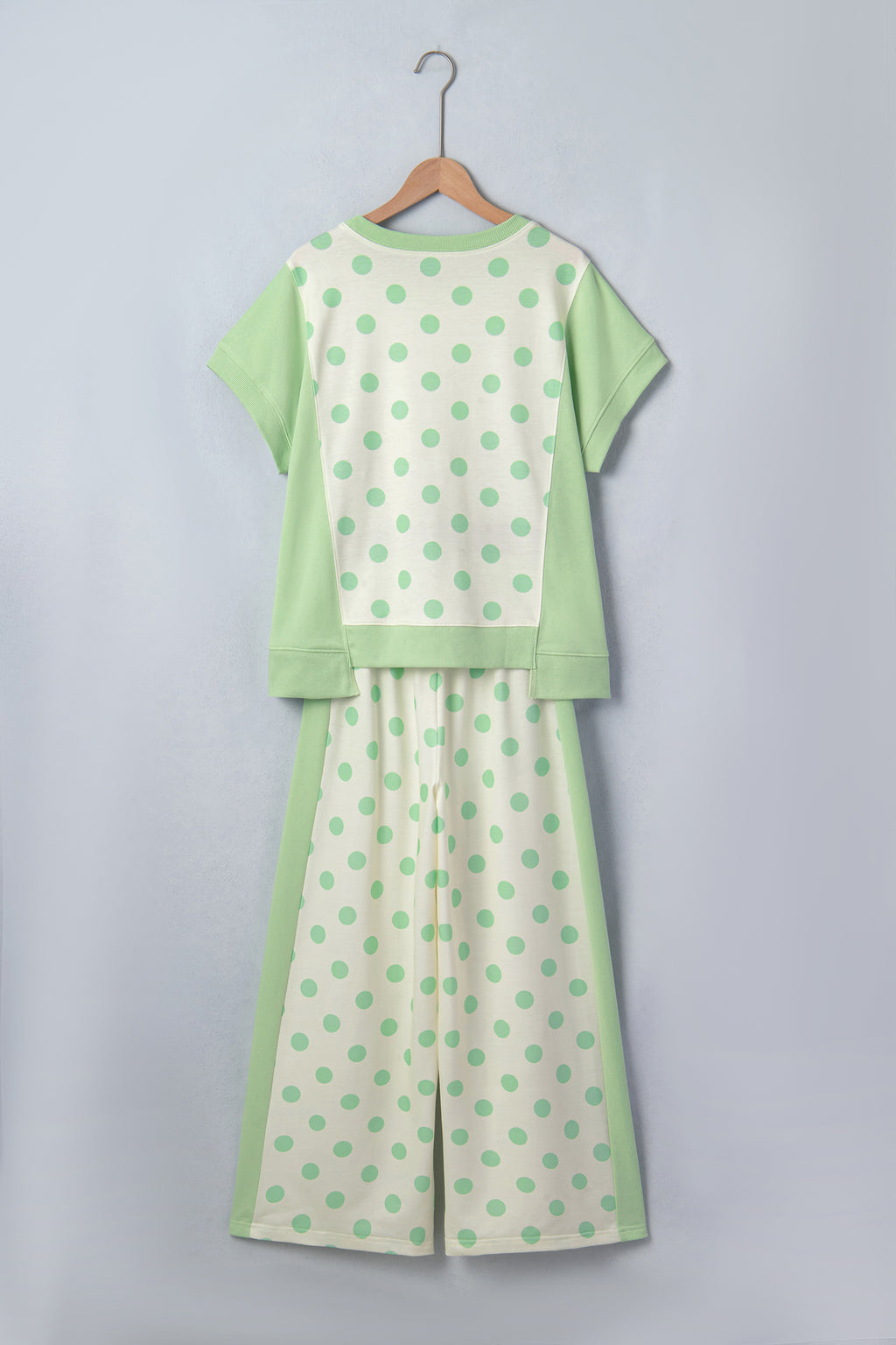 Yellow Color Block Patchwork Polka Dot Wide Leg Pant Set
