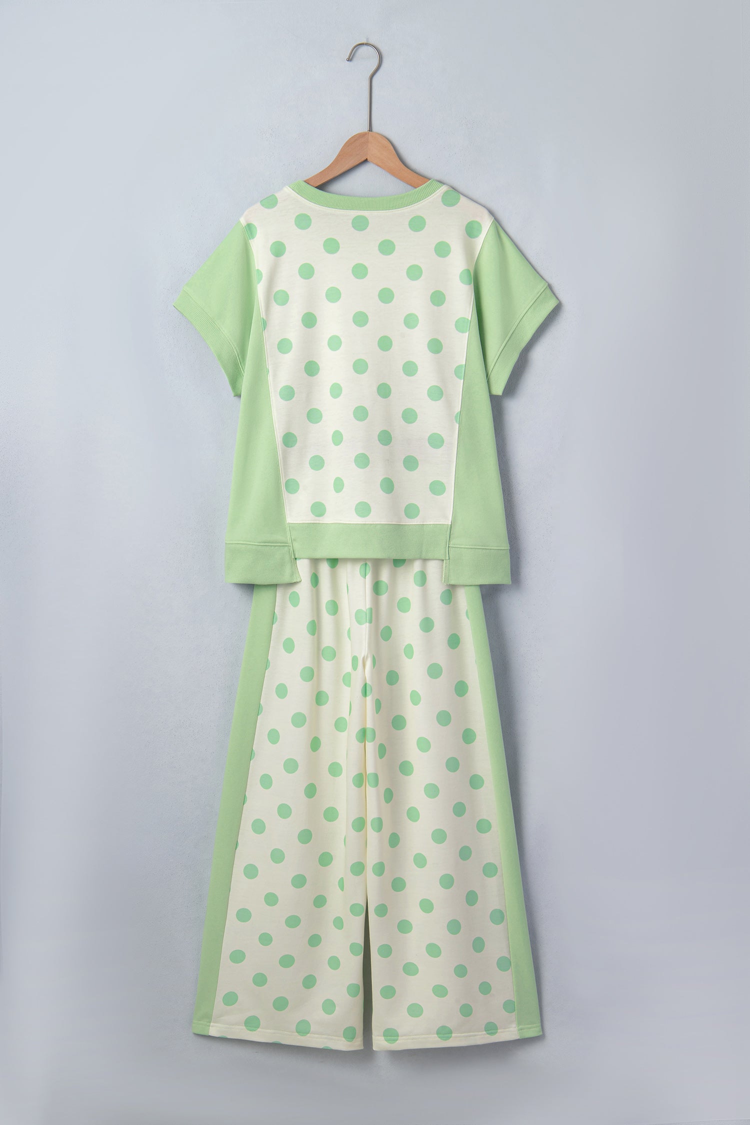 Yellow Color Block Patchwork Polka Dot Wide Leg Pant Set