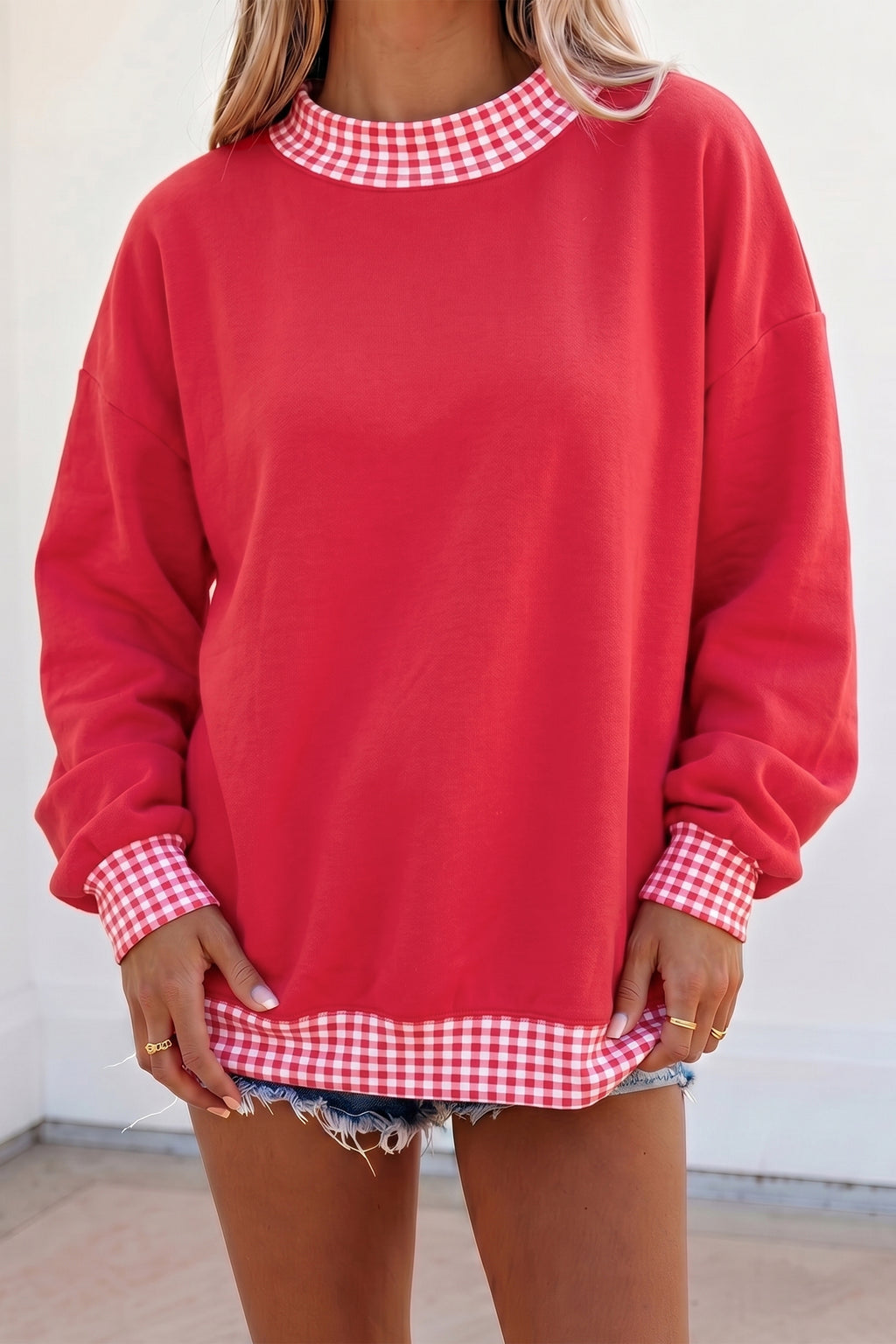 Orange Colorblock Polka Dot Contrast Trim Oversized Sweatshirt
