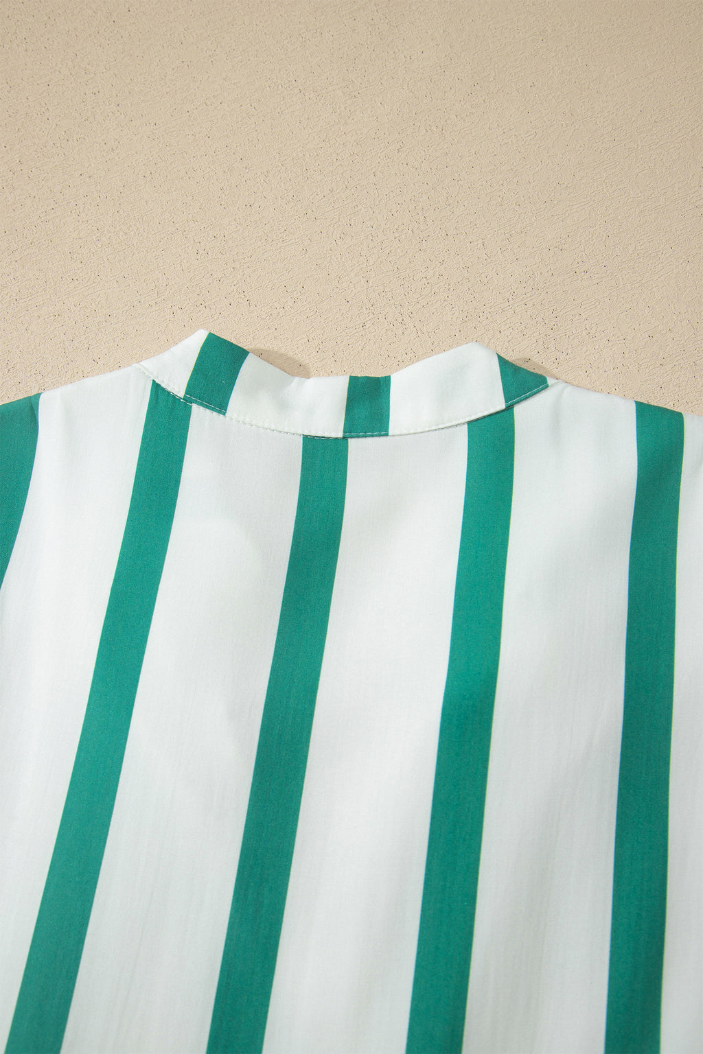 Green Stripe Ricrac Trim Notched Neck Half Sleeve Vacation Dress