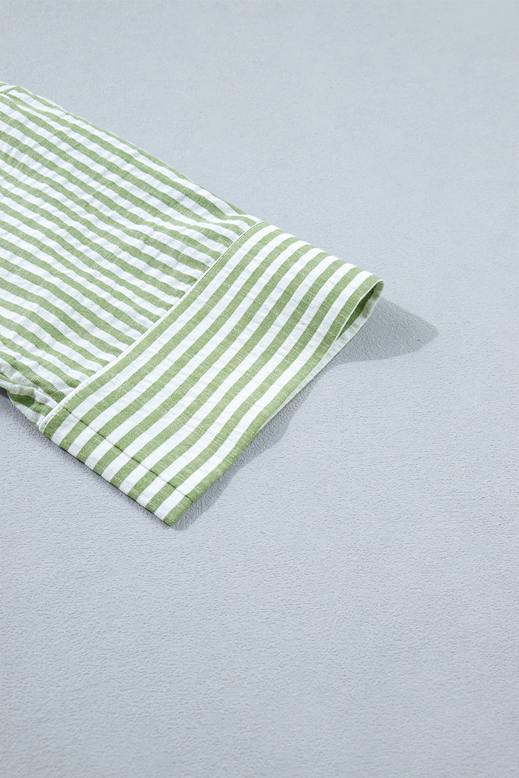 Green Stripe Shirt Collar Half Sleeve Blouse