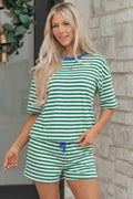 Stripe Boxy Casual Terry Short Set