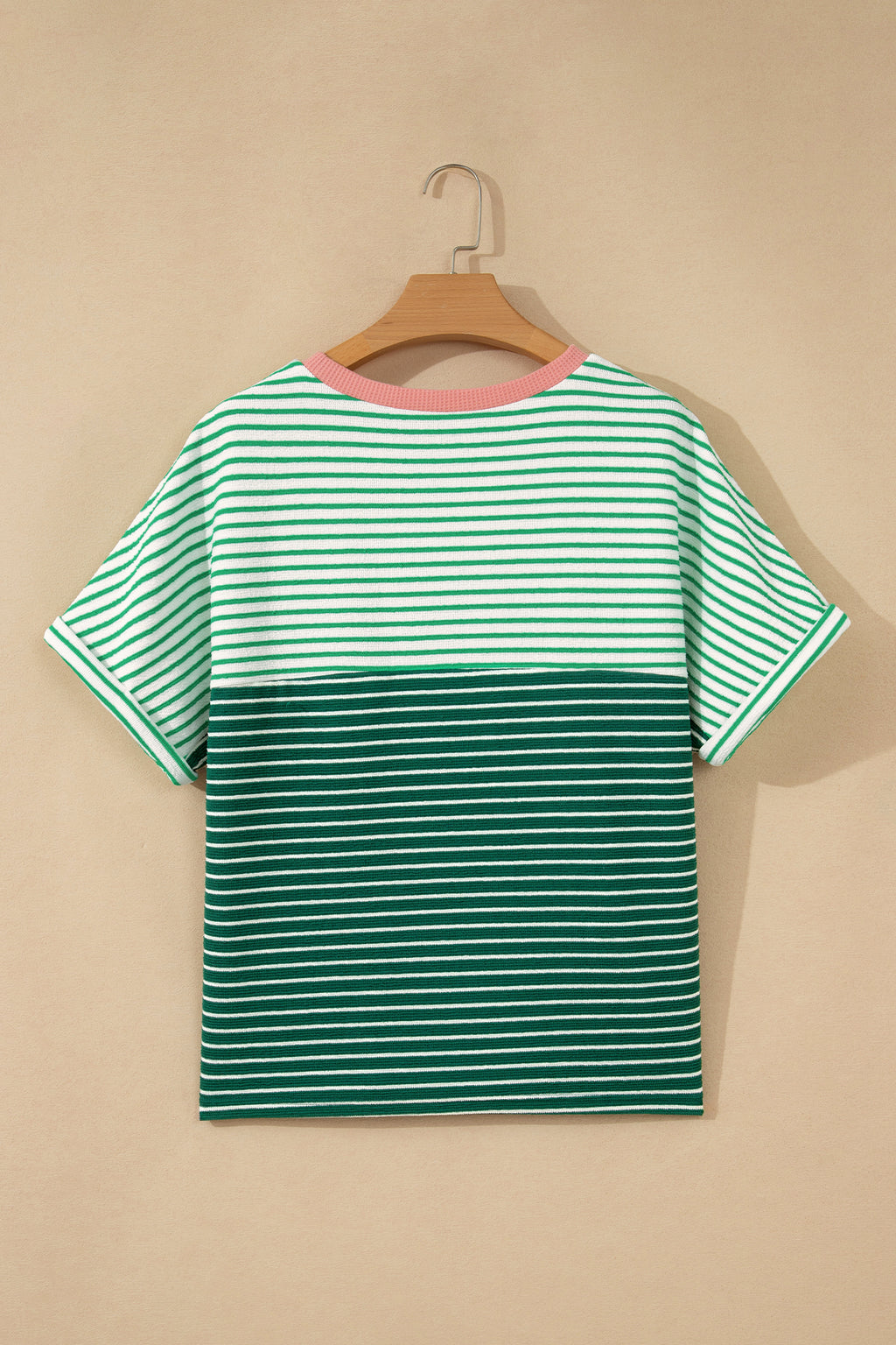 Green Stripe Contrast Print Color Block Detail Relaxed Tee