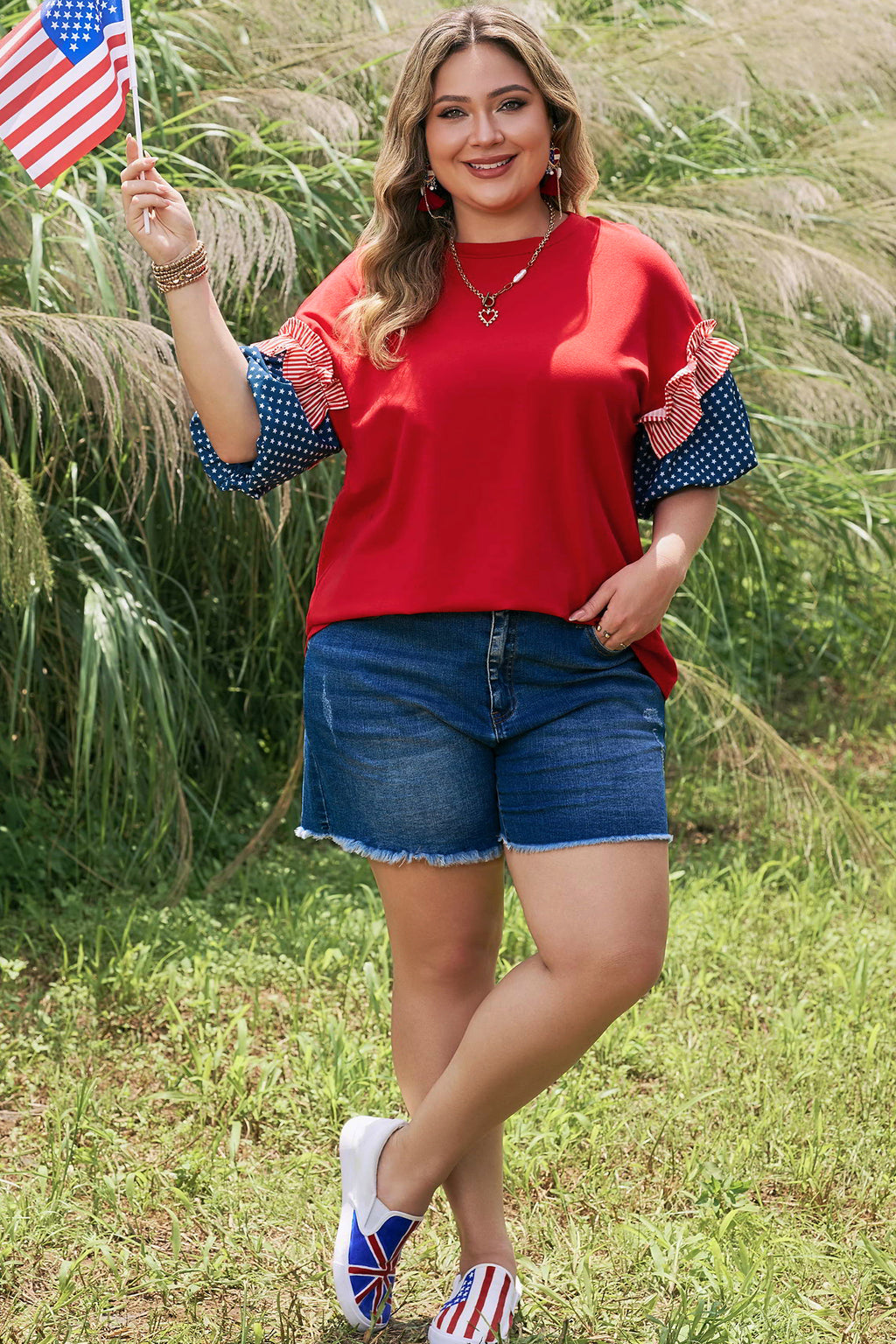 Star Spangled Ruffle Sleeve Top
