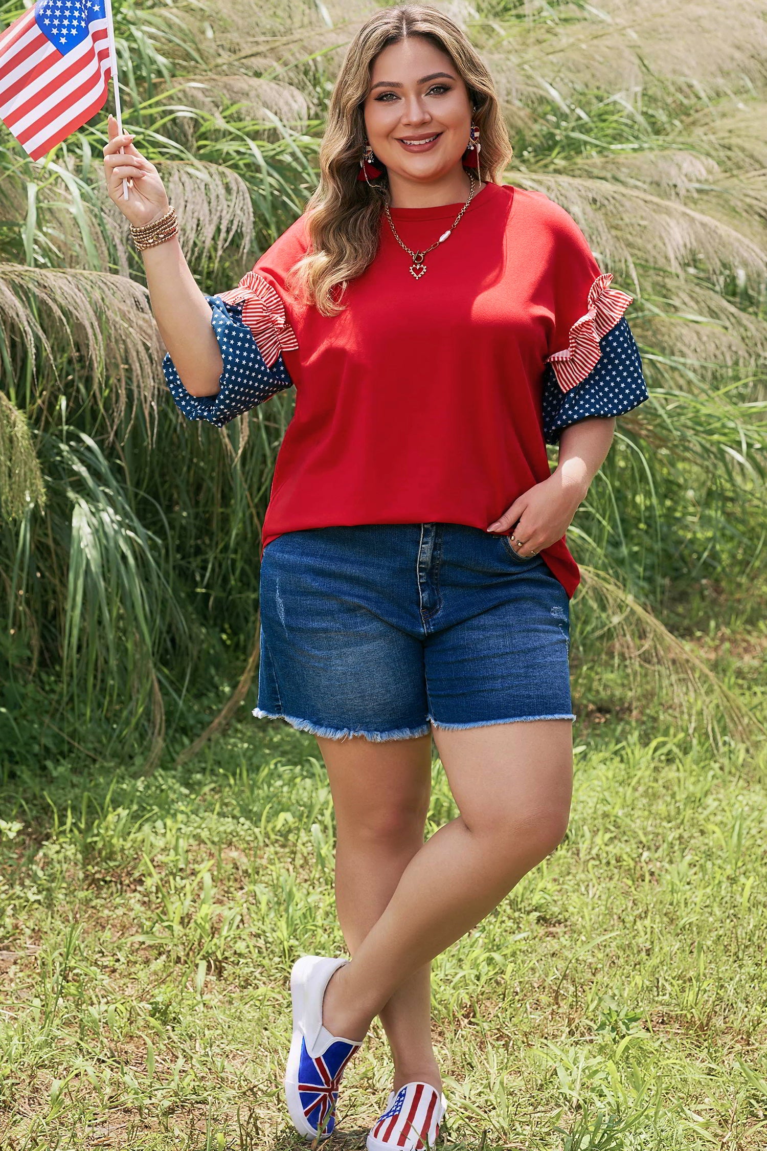 Star Spangled Ruffle Sleeve Top