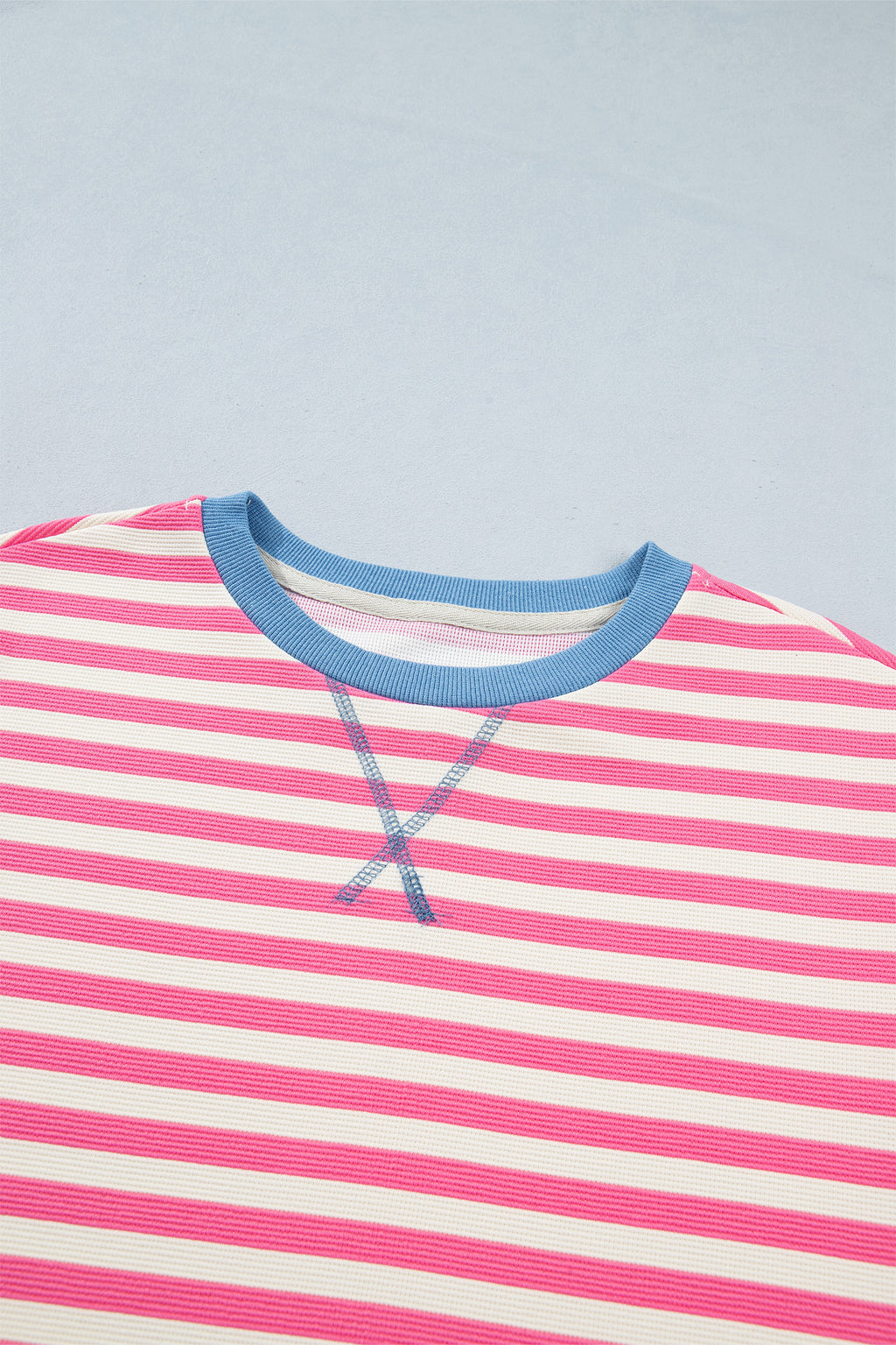Pink Stripe Contrast Patchwork Short Sleeve T Shirt Shift Dress