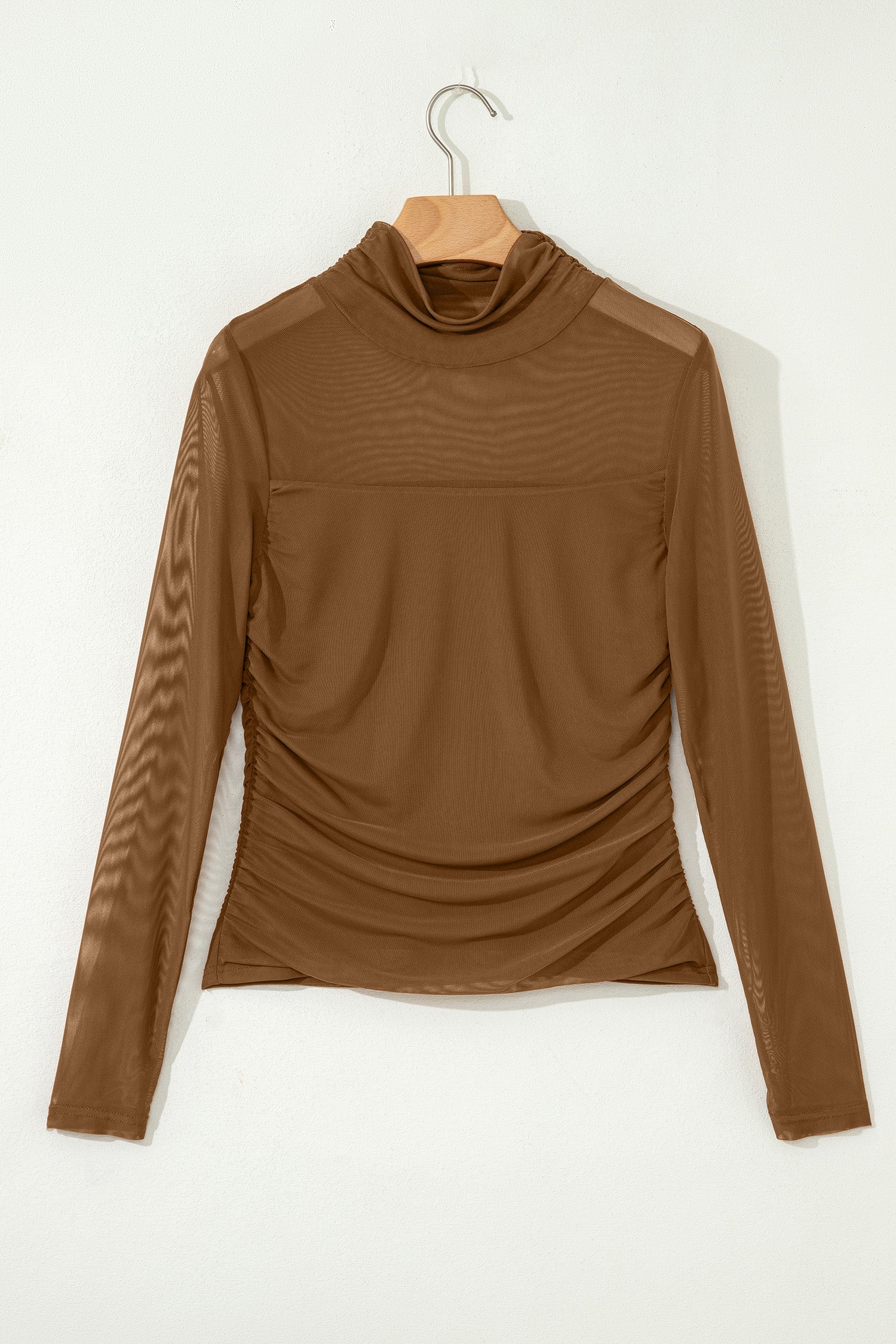 Fiery Red Sheer Mesh Patchwork High Neck Long Sleeve Top
