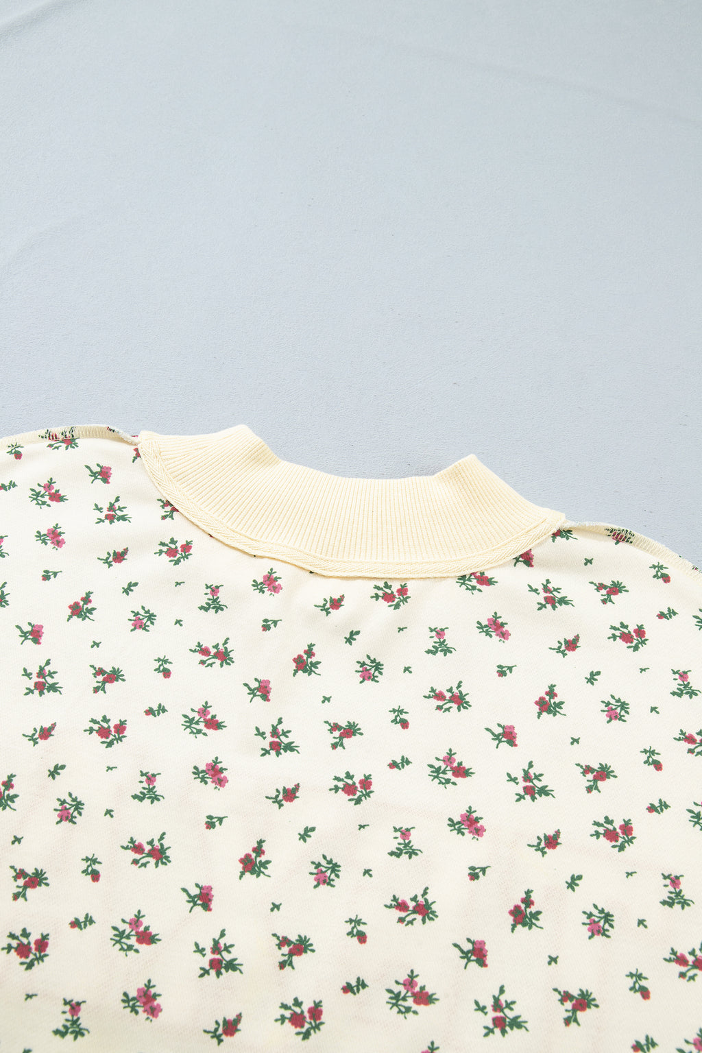 Beige Floral Print Stand Neck Long Sleeve Slogan Sweatshirt